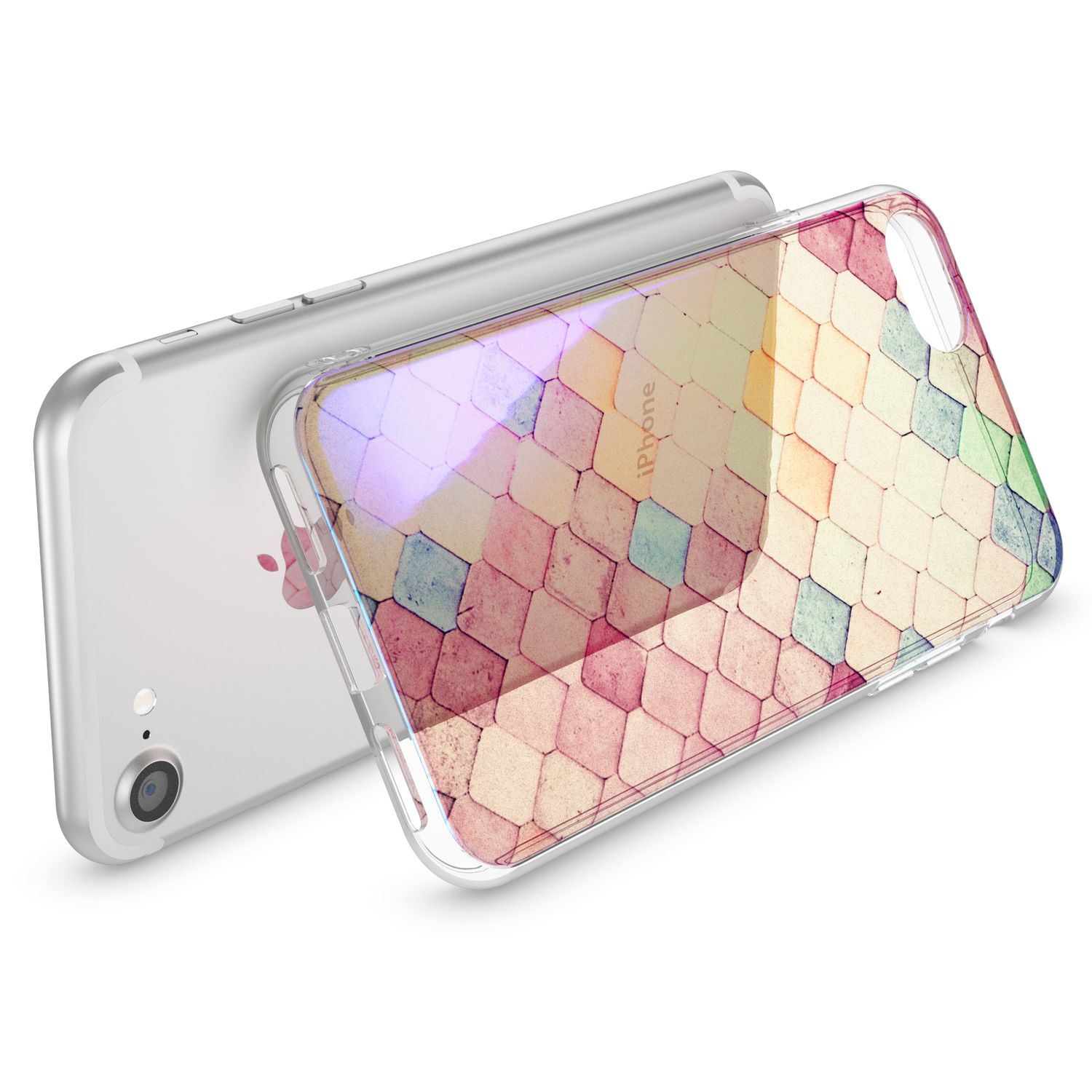 NALIA Handy Hülle für iPhone SE 2020 / 8 / 7, Motiv Case Cover Schutz Tasche TPU Colored Tiles NALIA