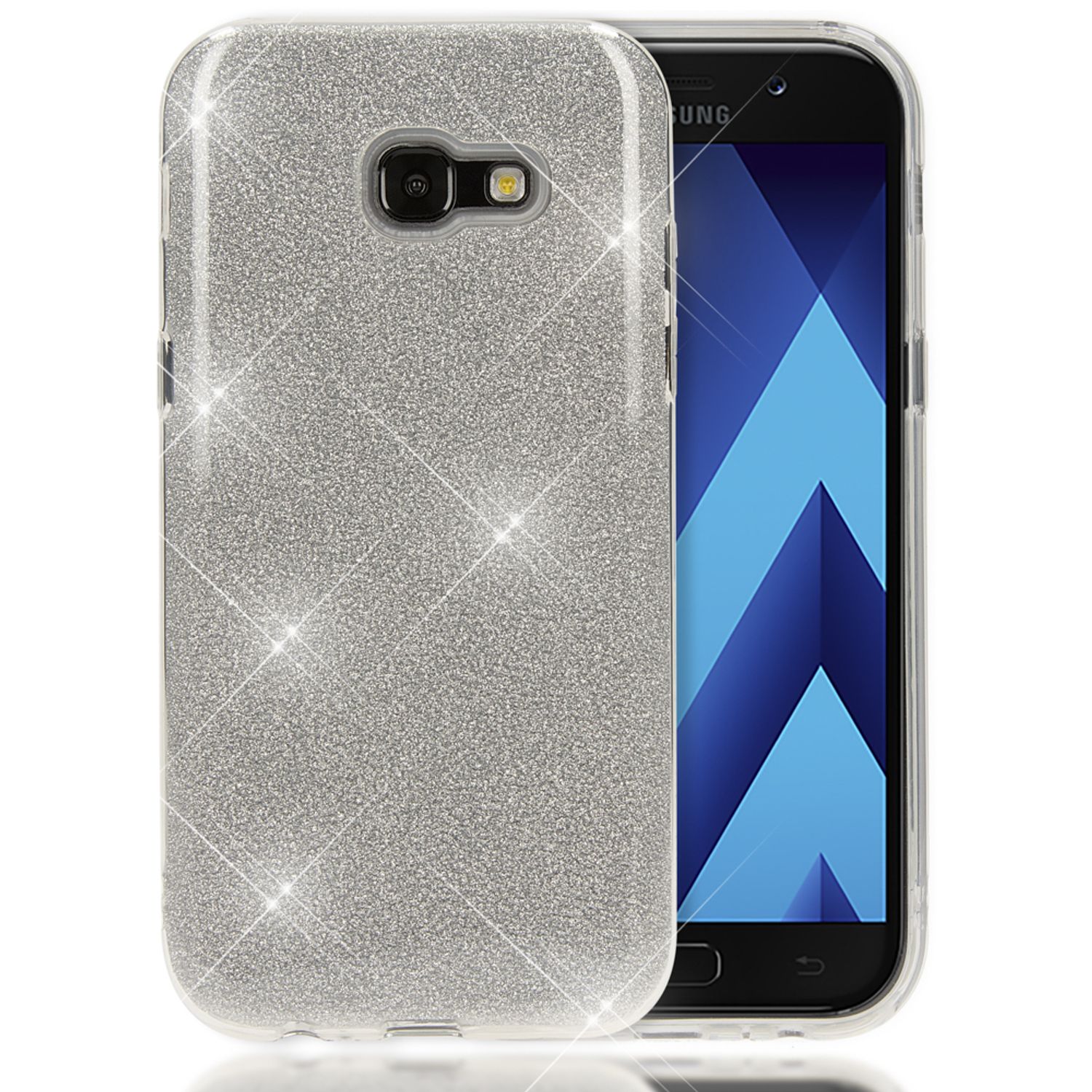 Samsung Galaxy A5 2017 Handy Hülle von NALIA, Glitzer Silikon Cover Case Schutz Silber NALIA Protective Hülle