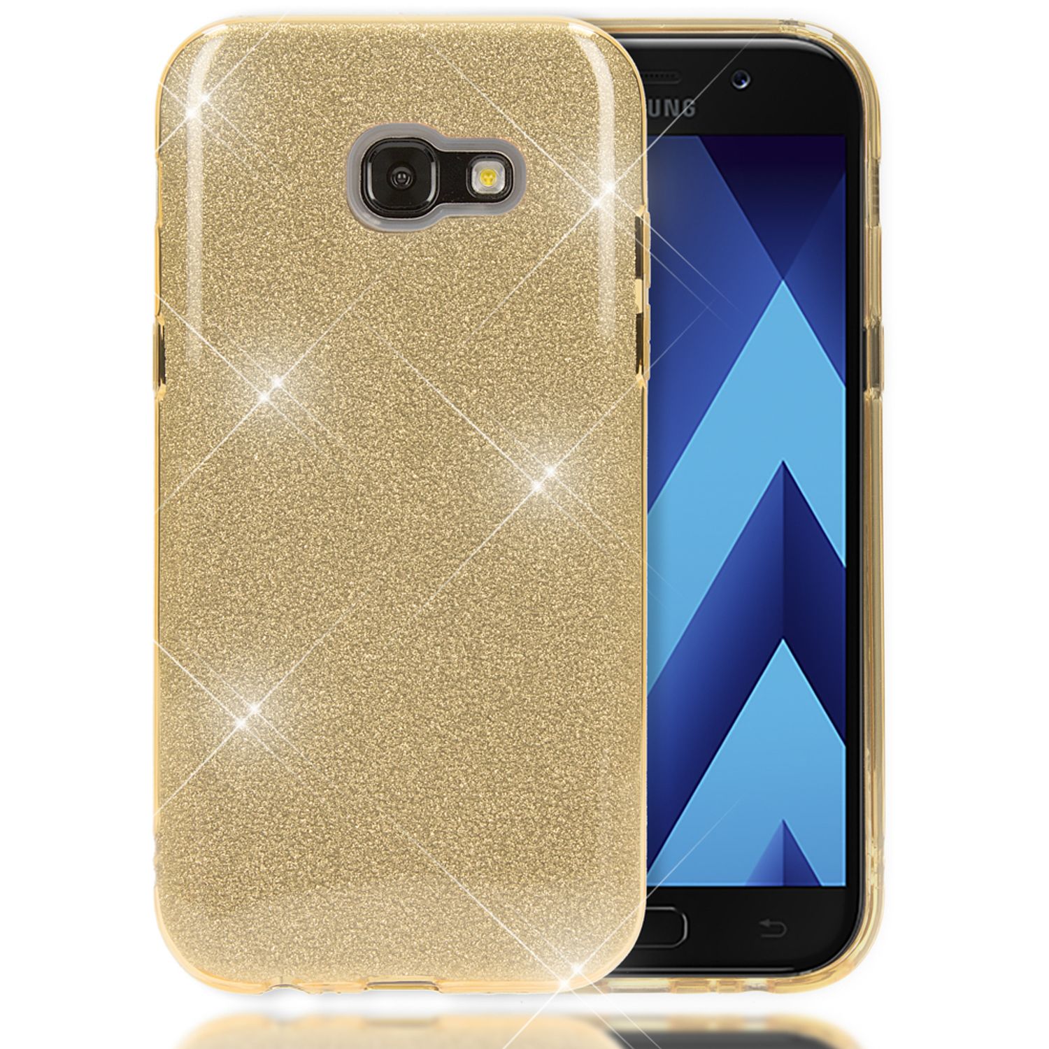 Samsung Galaxy A5 2017 Handy Hülle von NALIA, Glitzer Silikon Cover Case Schutz Gold NALIA Protective Hülle