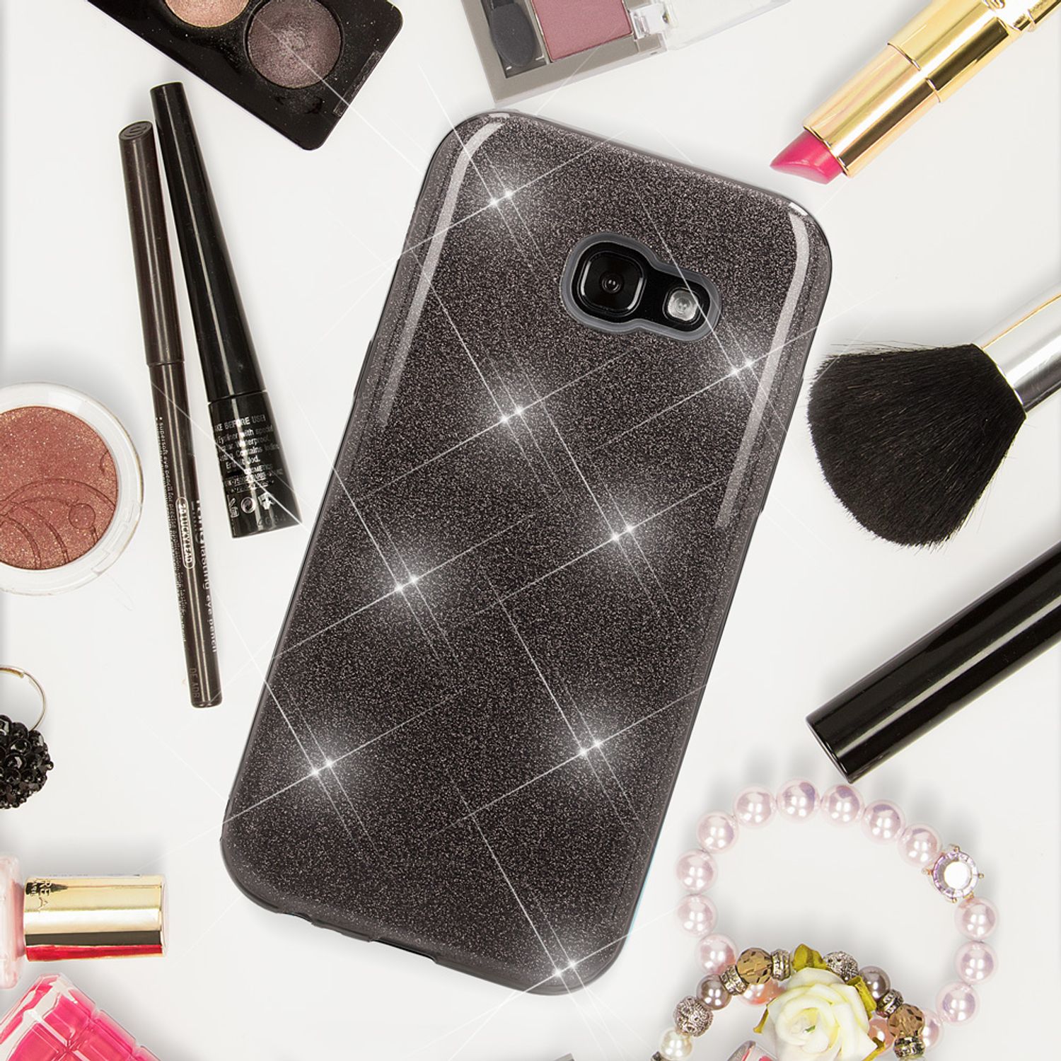 Samsung Galaxy A5 2017 Handy Hülle von NALIA, Glitzer Silikon Cover Case Schutz Schwarz NALIA Protective Hülle