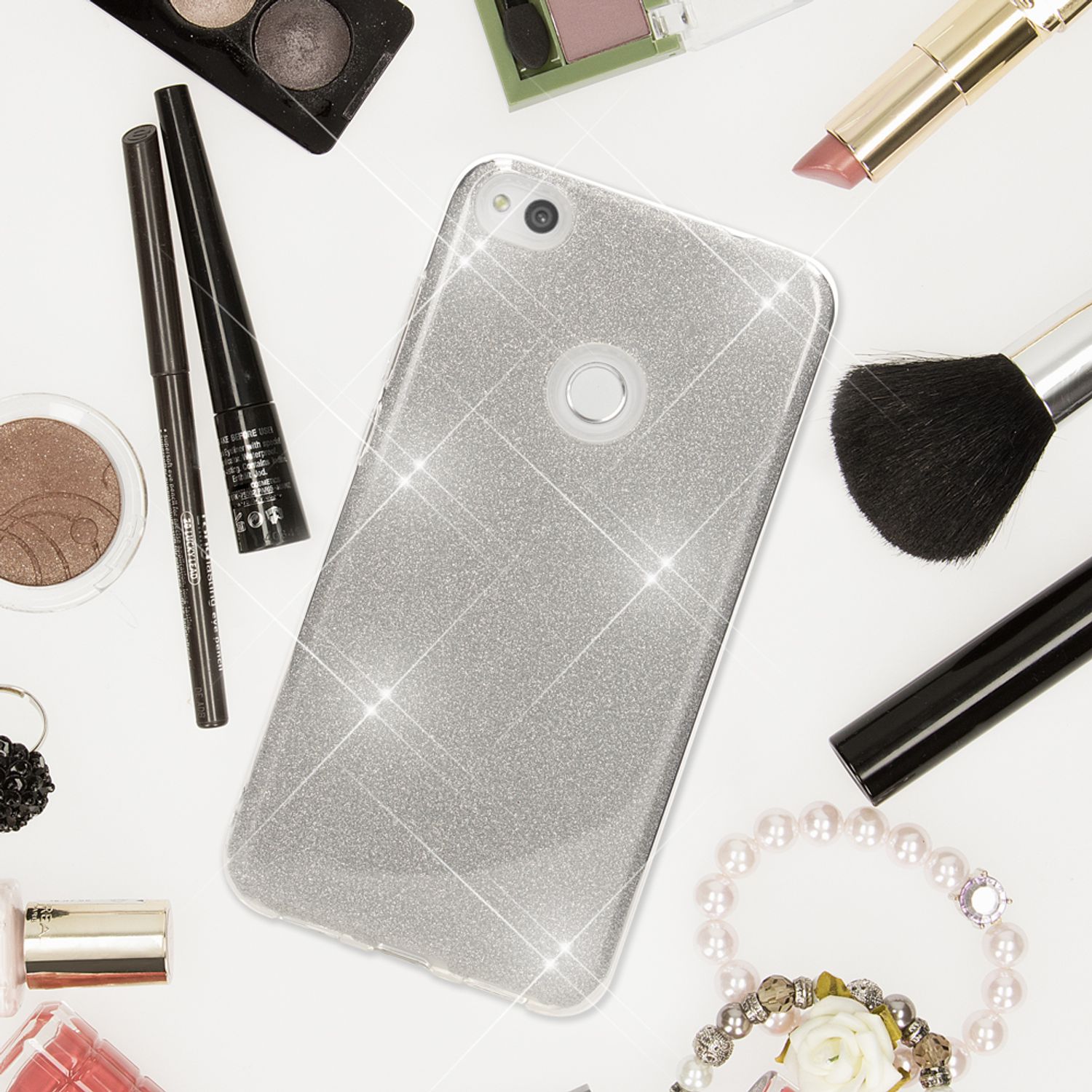 Huawei P8 Lite (2017) Glitzer Handy Hülle von NALIA, Silikon Case Cover Schutz NALIA Protective Hülle