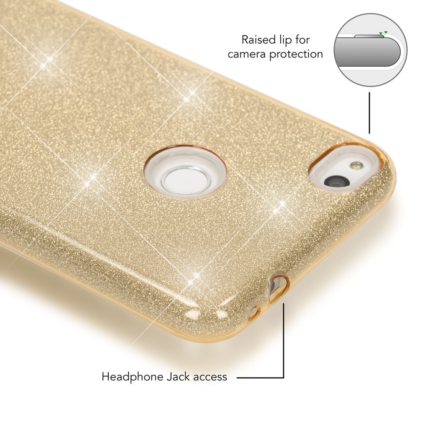 Huawei P8 Lite (2017) Glitzer Handy Hülle von NALIA, Silikon Case Cover Schutz Gold NALIA Protective Hülle