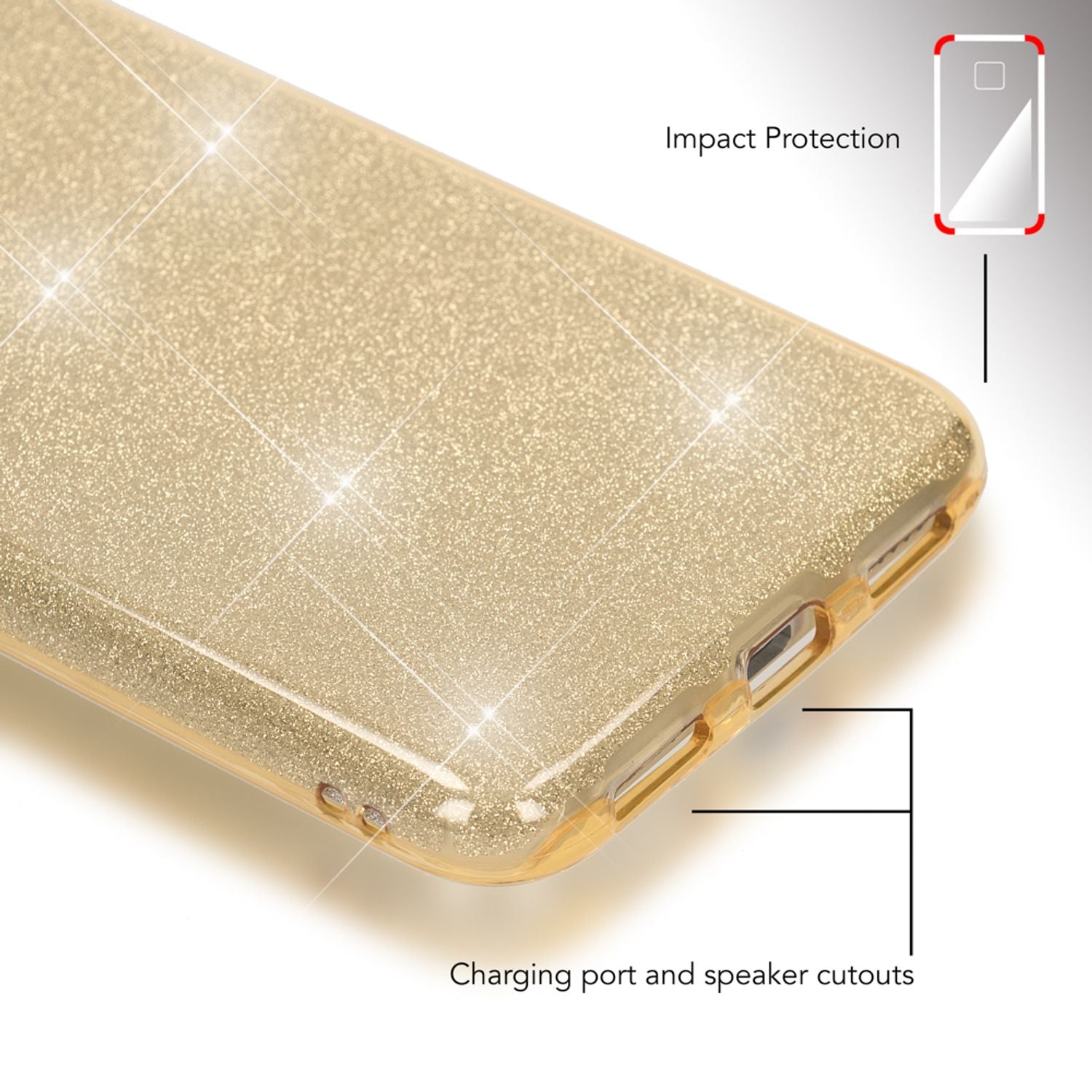 Huawei P8 Lite (2017) Glitzer Handy Hülle von NALIA, Silikon Case Cover Schutz Gold NALIA Protective Hülle