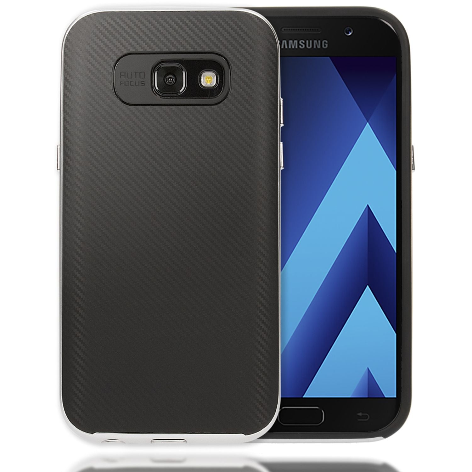 Samsung Galaxy A5 17 Handy Hülle Carbon Case von NALIA, Silikon Cover mit Bumper Silber NALIA