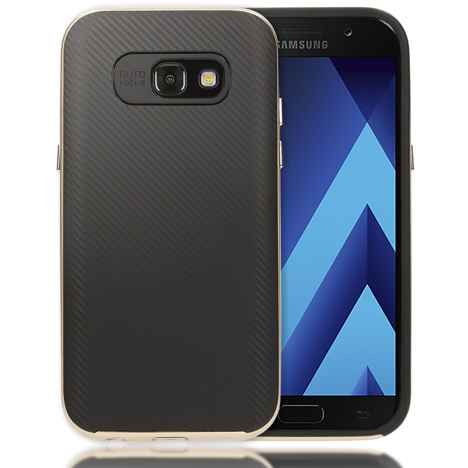 Samsung Galaxy A5 17 Handy Hülle Carbon Case von NALIA, Silikon Cover mit Bumper Gold NALIA