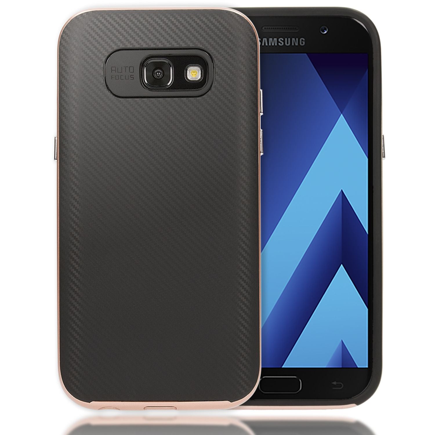 Samsung Galaxy A5 17 Handy Hülle Carbon Case von NALIA, Silikon Cover mit Bumper Rose Gold NALIA