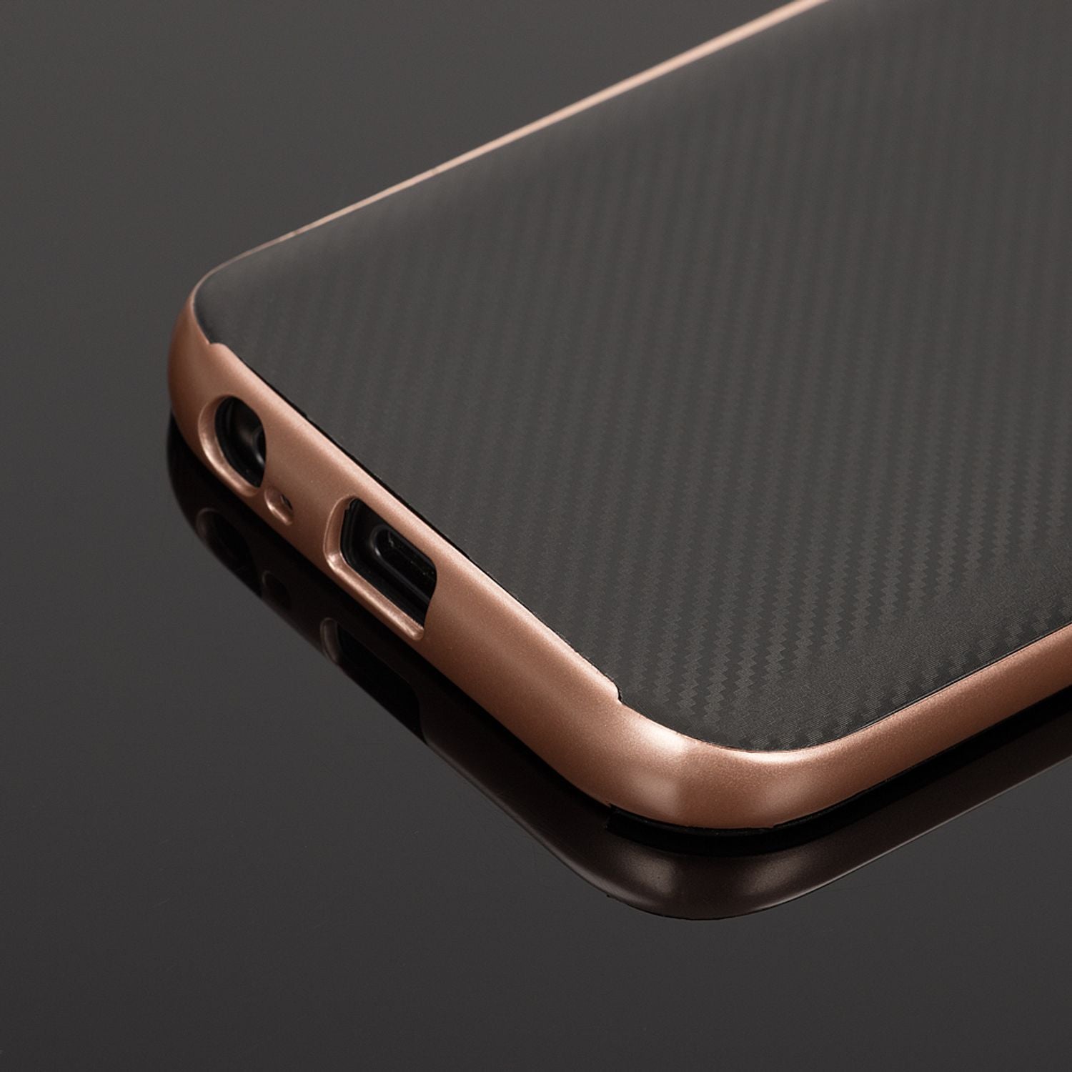 Samsung Galaxy A5 17 Handy Hülle Carbon Case von NALIA, Silikon Cover mit Bumper Rose Gold NALIA