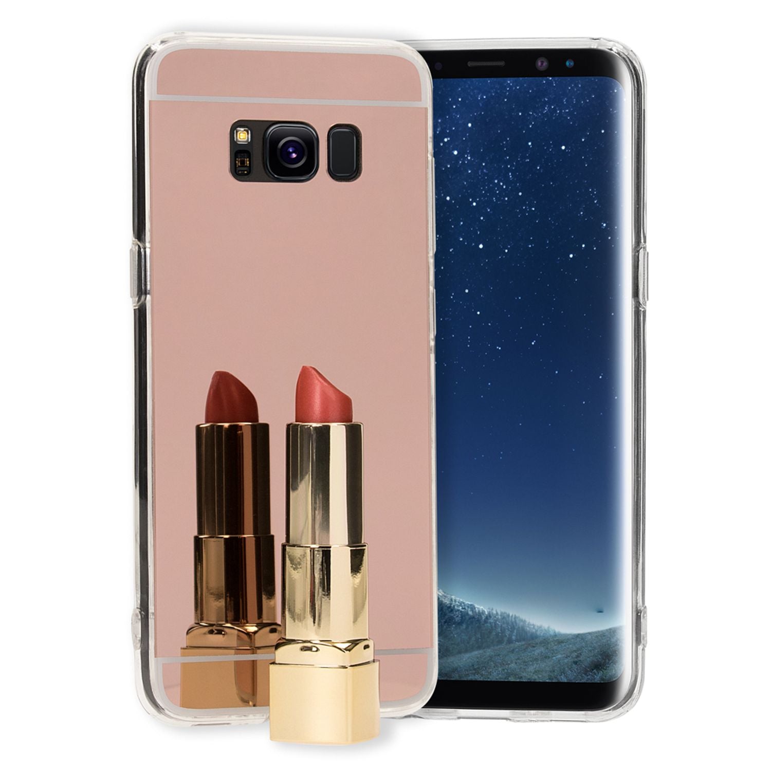 Samsung Galaxy S8 Spiegel Hülle von NALIA, Mirror Case Dünne Silikon Handyhülle Rose Gold NALIA