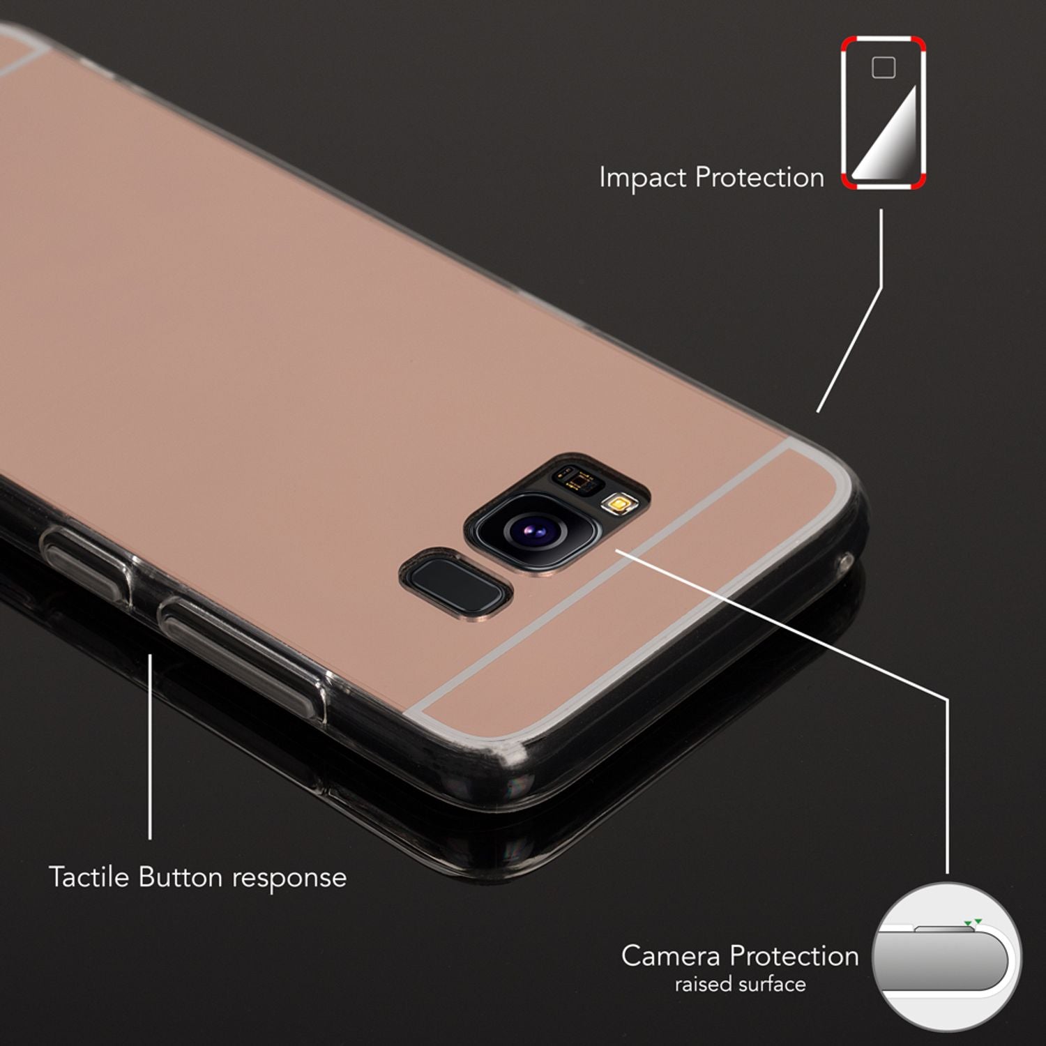 Samsung Galaxy S8 Spiegel Hülle von NALIA, Mirror Case Dünne Silikon Handyhülle Rose Gold NALIA