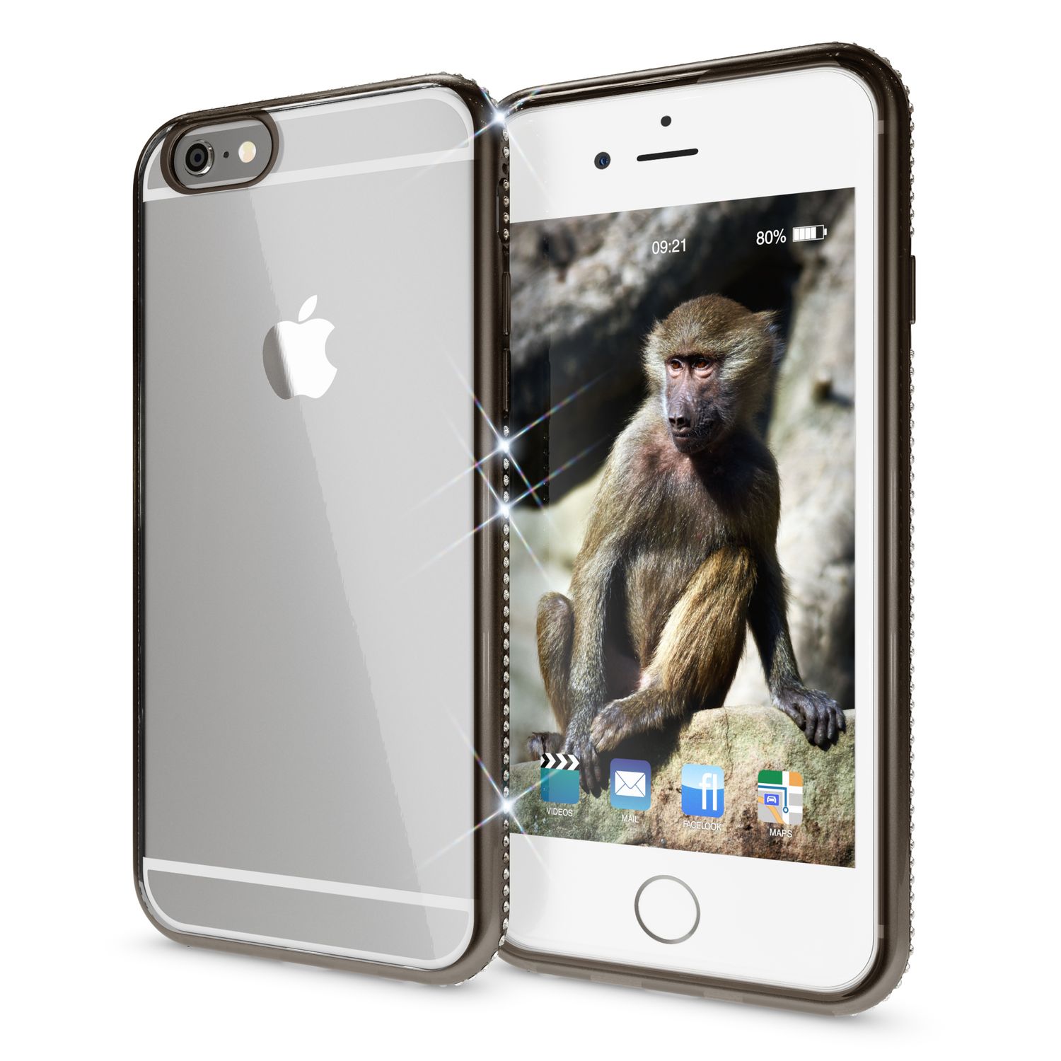 iPhone 6 6S Handy Hülle von NALIA, Silikon Strass Bumper Glitter Rand Case Cover Schwarz NALIA