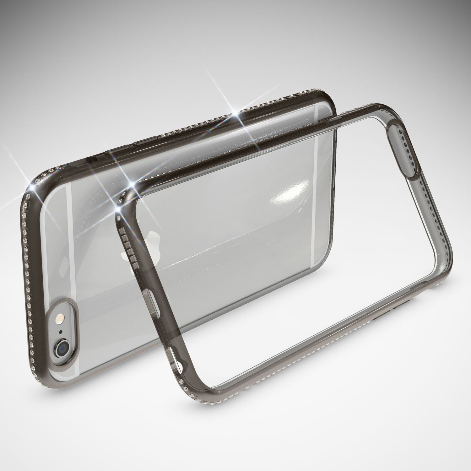 iPhone 6 6S Handy Hülle von NALIA, Silikon Strass Bumper Glitter Rand Case Cover Schwarz NALIA