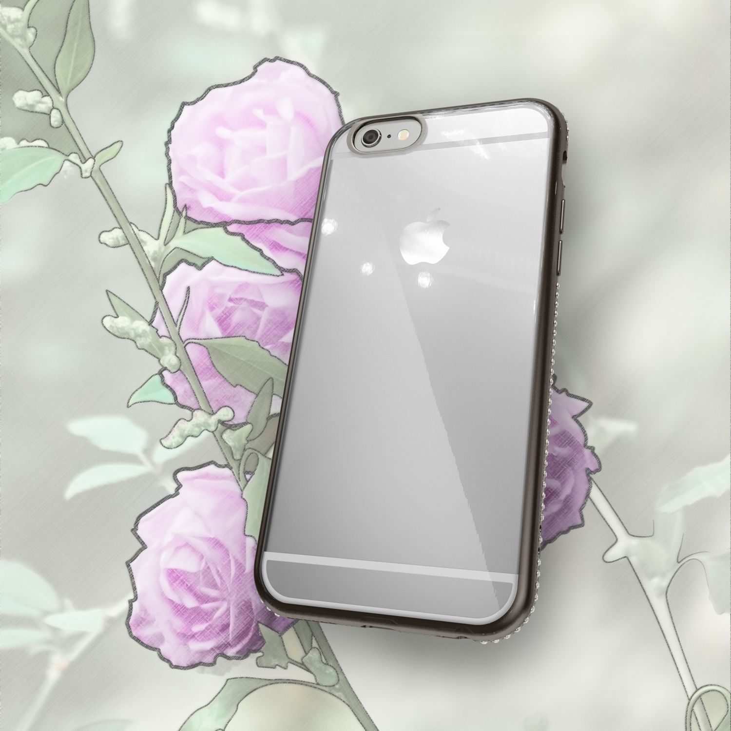 iPhone 6 6S Handy Hülle von NALIA, Silikon Strass Bumper Glitter Rand Case Cover Schwarz NALIA