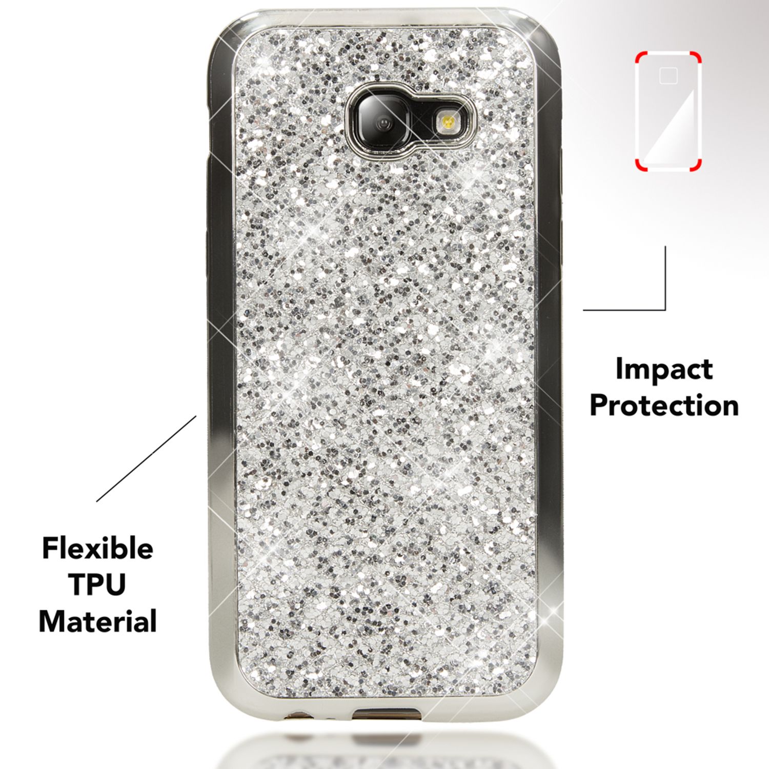 Samsung Galaxy A5 2017 Hülle Handyhülle von NALIA, Glitzer Glitter Schutzhülle Silber NALIA