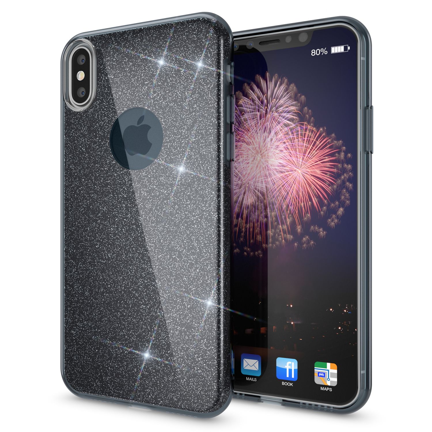 NALIA Hülle für iPhone XS Max, Handyhülle Glitzer Ultra Slim Silikon Case Cover Schwarz NALIA Protective Hülle