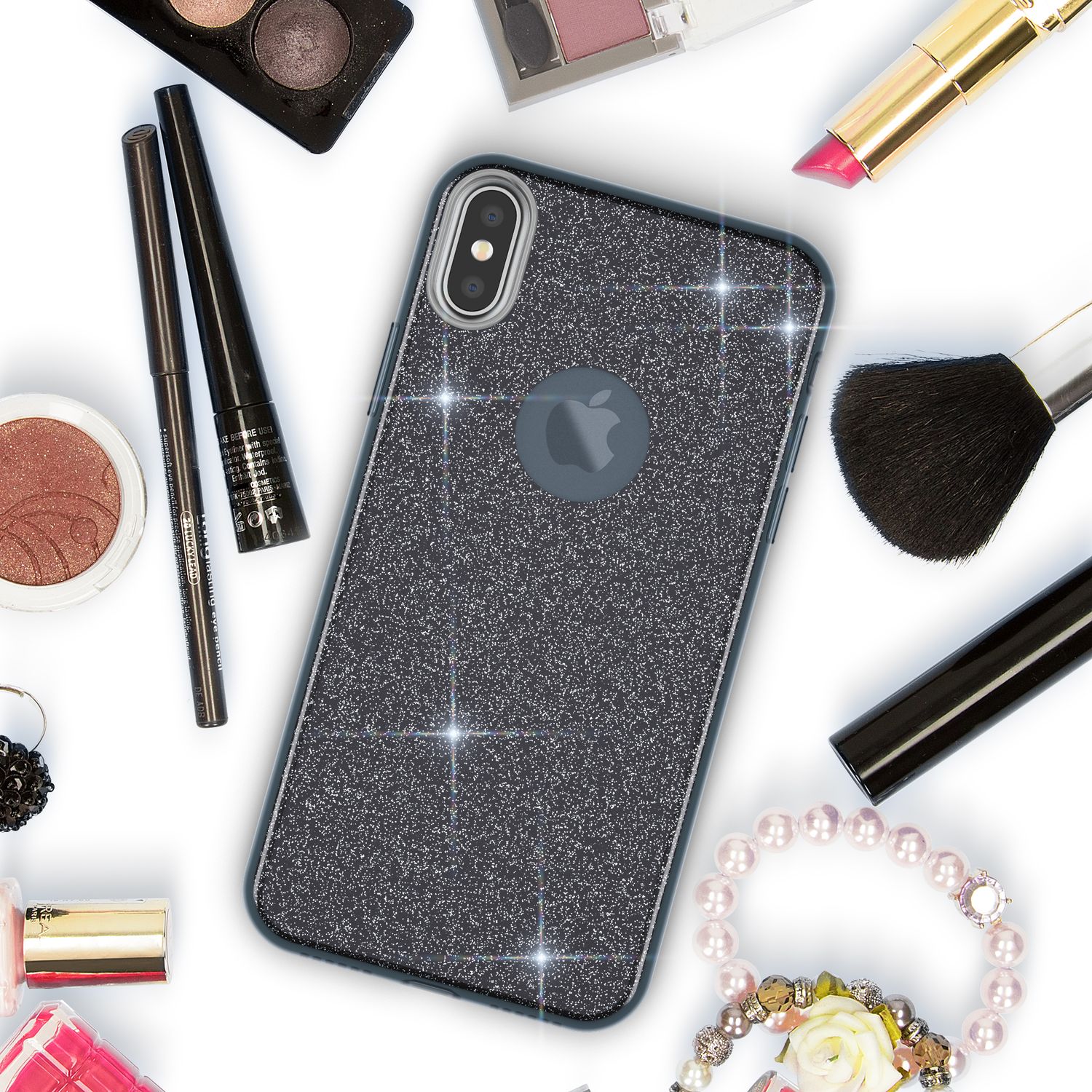 NALIA Hülle für iPhone XS Max, Handyhülle Glitzer Ultra Slim Silikon Case Cover Schwarz NALIA Protective Hülle