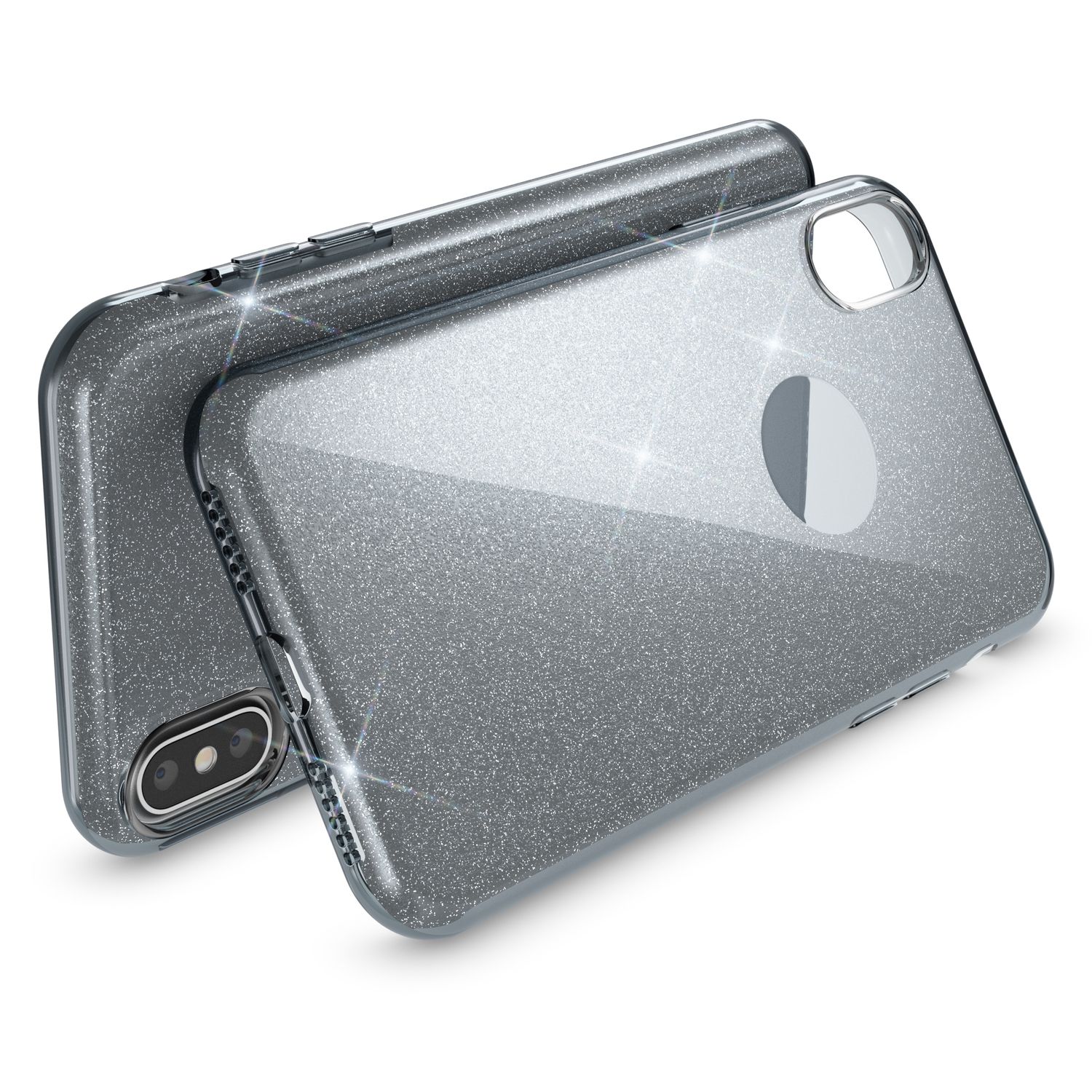 NALIA Glitzer Hülle für iPhone X XS, Slim 3in1 Handy Schutz Case Back Cover Etui Schwarz NALIA Protective Hülle