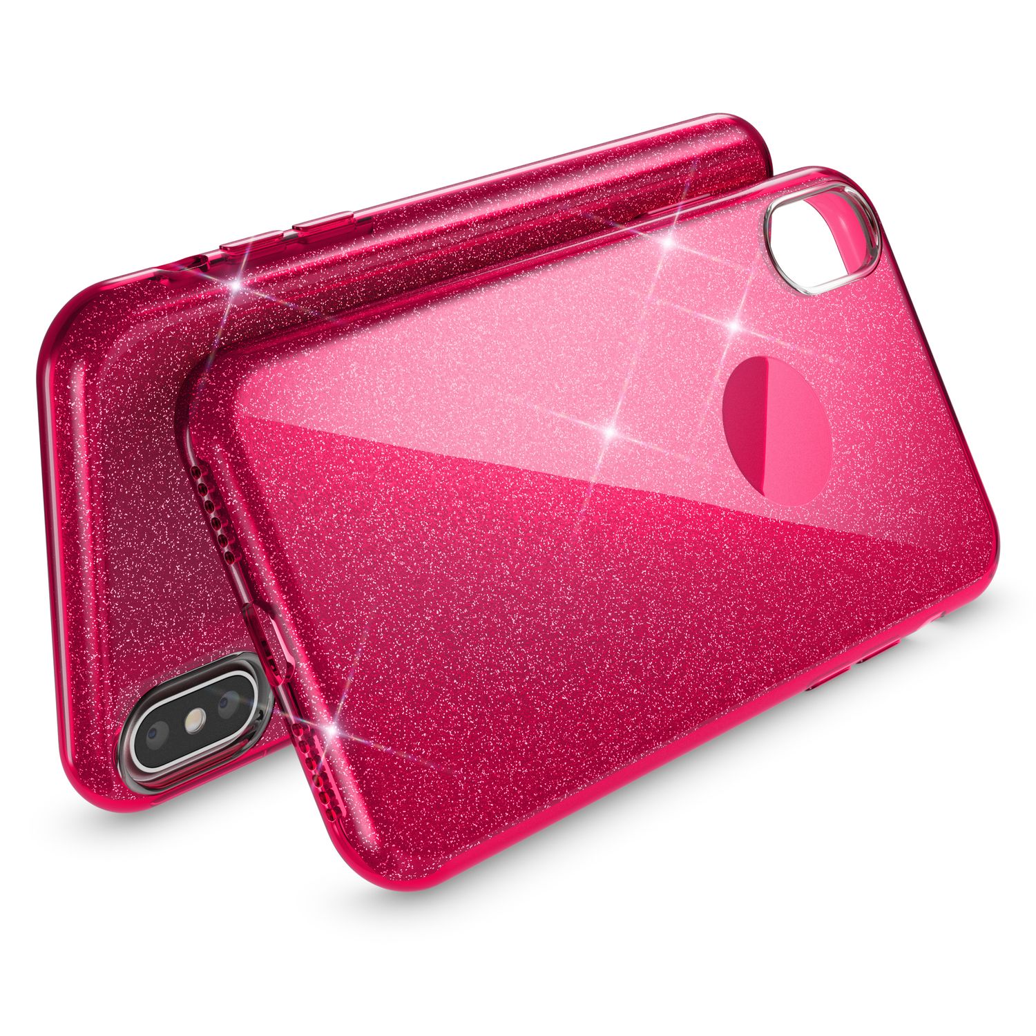 NALIA Glitzer Hülle für iPhone X XS, Slim 3in1 Handy Schutz Case Back Cover Etui Rot NALIA Protective Hülle