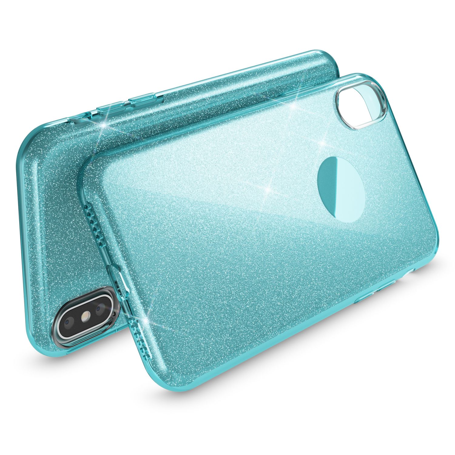 NALIA Hülle für iPhone XS Max, Handyhülle Glitzer Ultra Slim Silikon Case Cover Türkis NALIA Protective Hülle