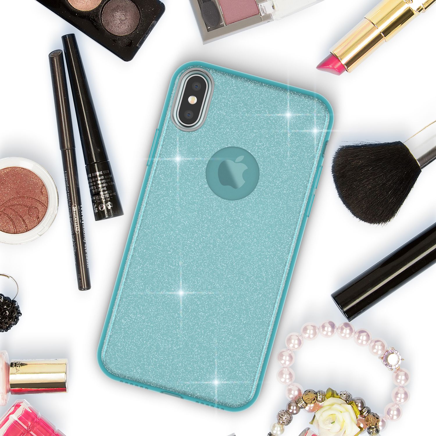 NALIA Hülle für iPhone XS Max, Handyhülle Glitzer Ultra Slim Silikon Case Cover Türkis NALIA Protective Hülle