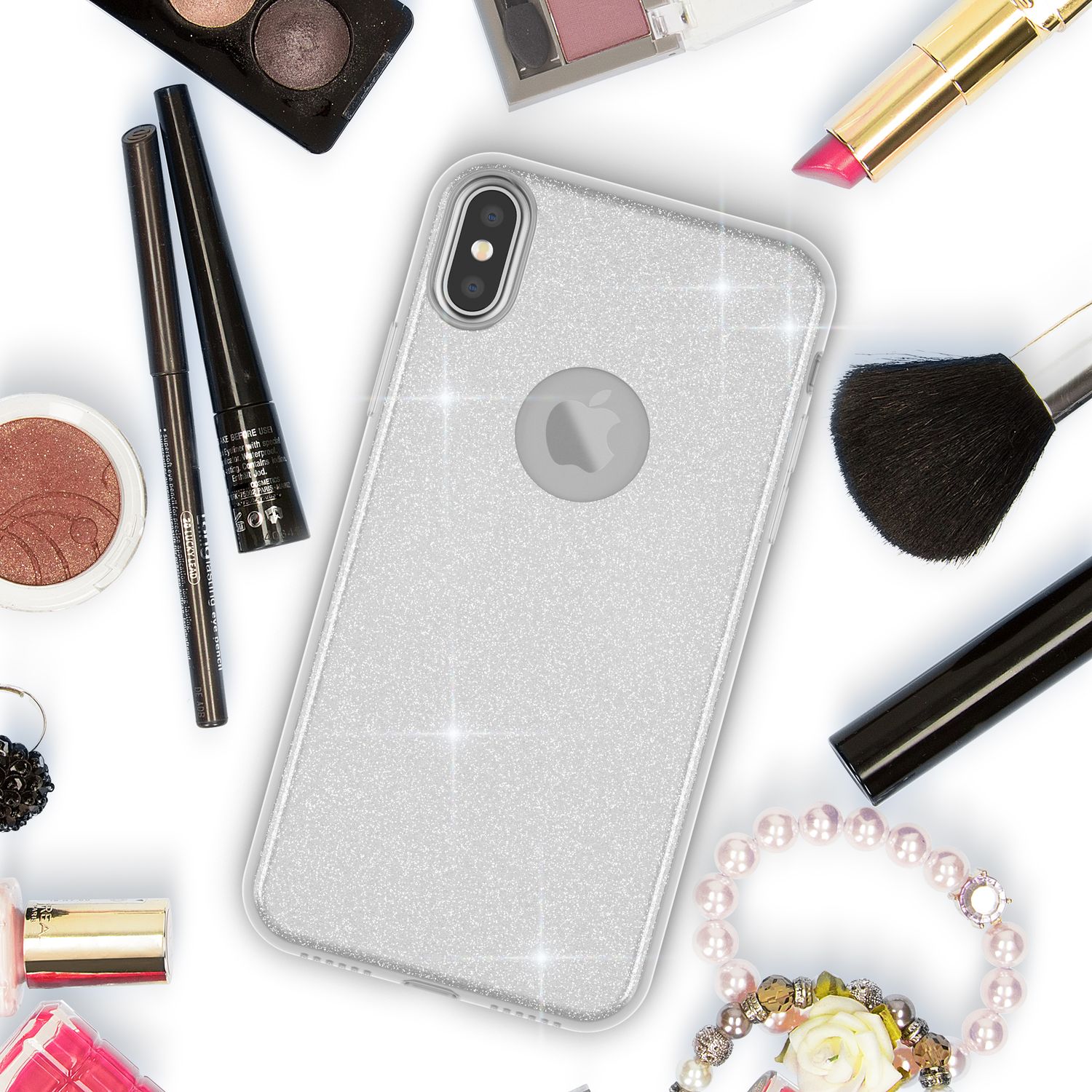 NALIA Hülle für iPhone XS Max, Handyhülle Glitzer Ultra Slim Silikon Case Cover Silber NALIA Protective Hülle
