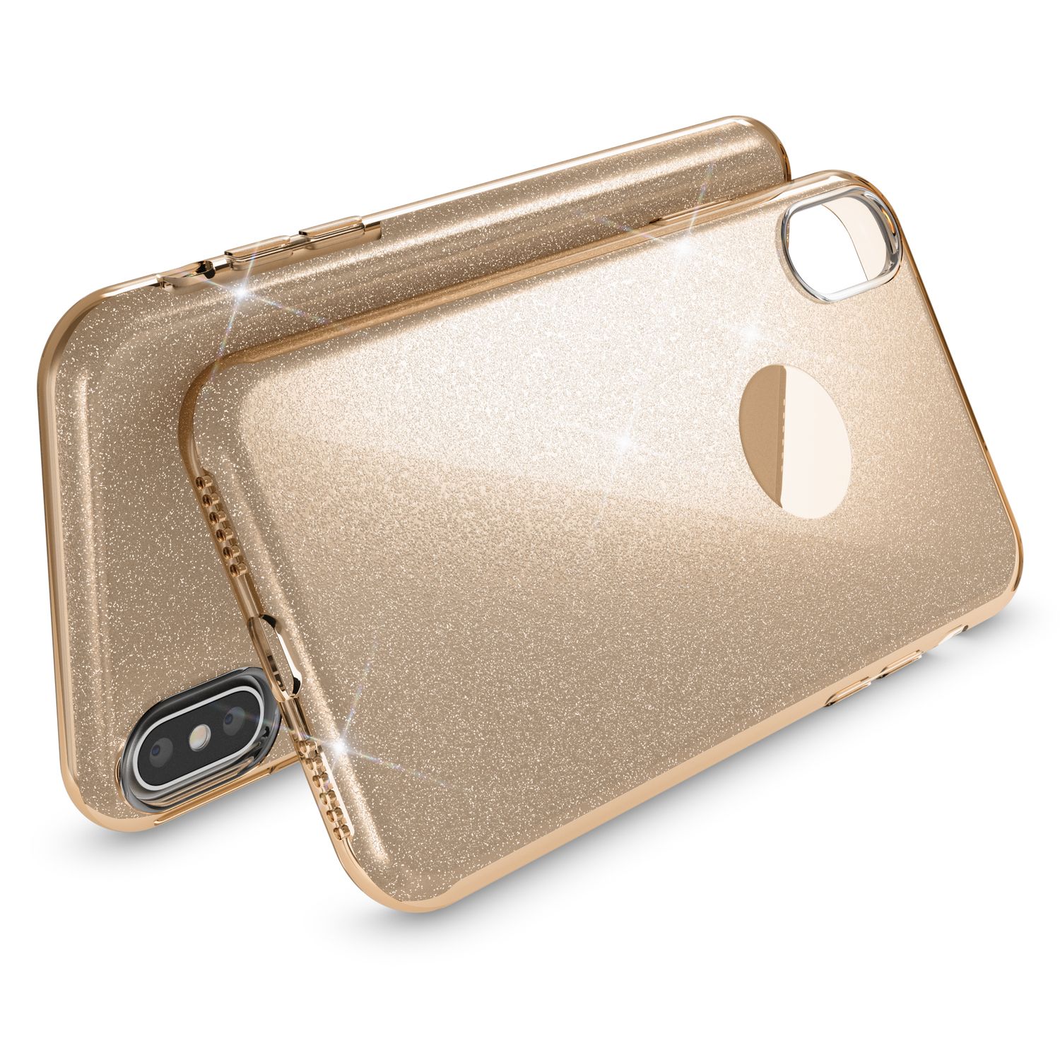 NALIA Glitzer Hülle für iPhone X XS, Slim 3in1 Handy Schutz Case Back Cover Etui Gold NALIA Protective Hülle