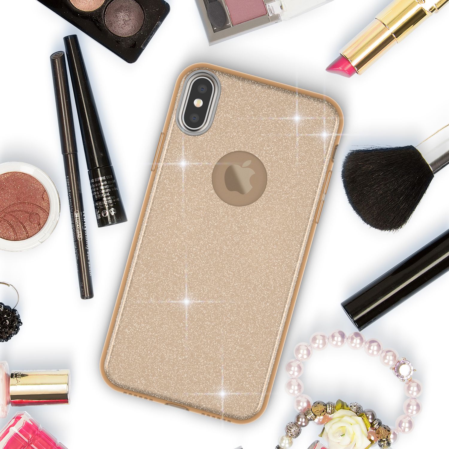 NALIA Hülle für iPhone XS Max, Handyhülle Glitzer Ultra Slim Silikon Case Cover Gold NALIA Protective Hülle