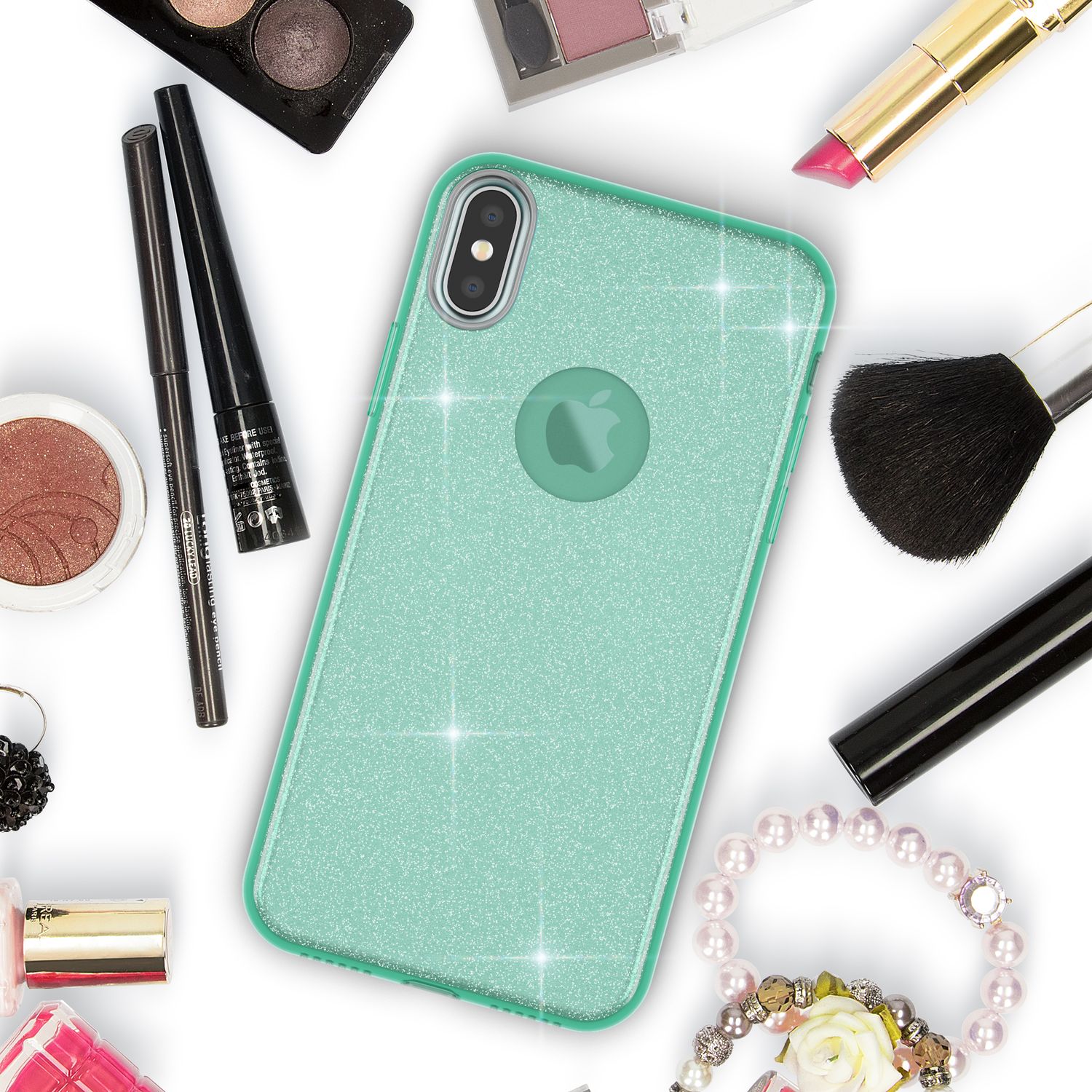 NALIA Hülle für iPhone XS Max, Handyhülle Glitzer Ultra Slim Silikon Case Cover Mint-Grün NALIA Protective Hülle
