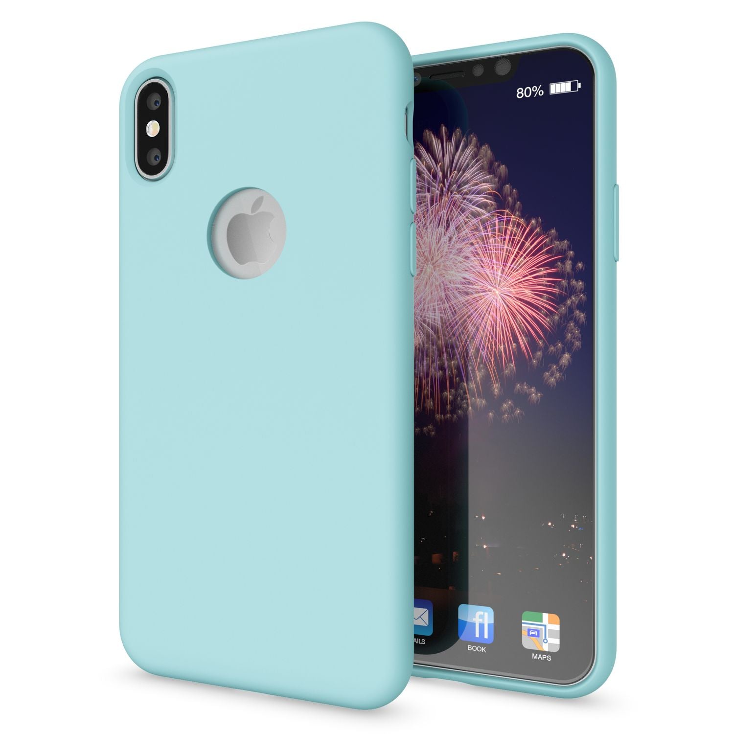 NALIA Hülle für Apple iPhone X, Liquid Silikon Handy Schutz Hard Case Cover Fresh Cyan NALIA