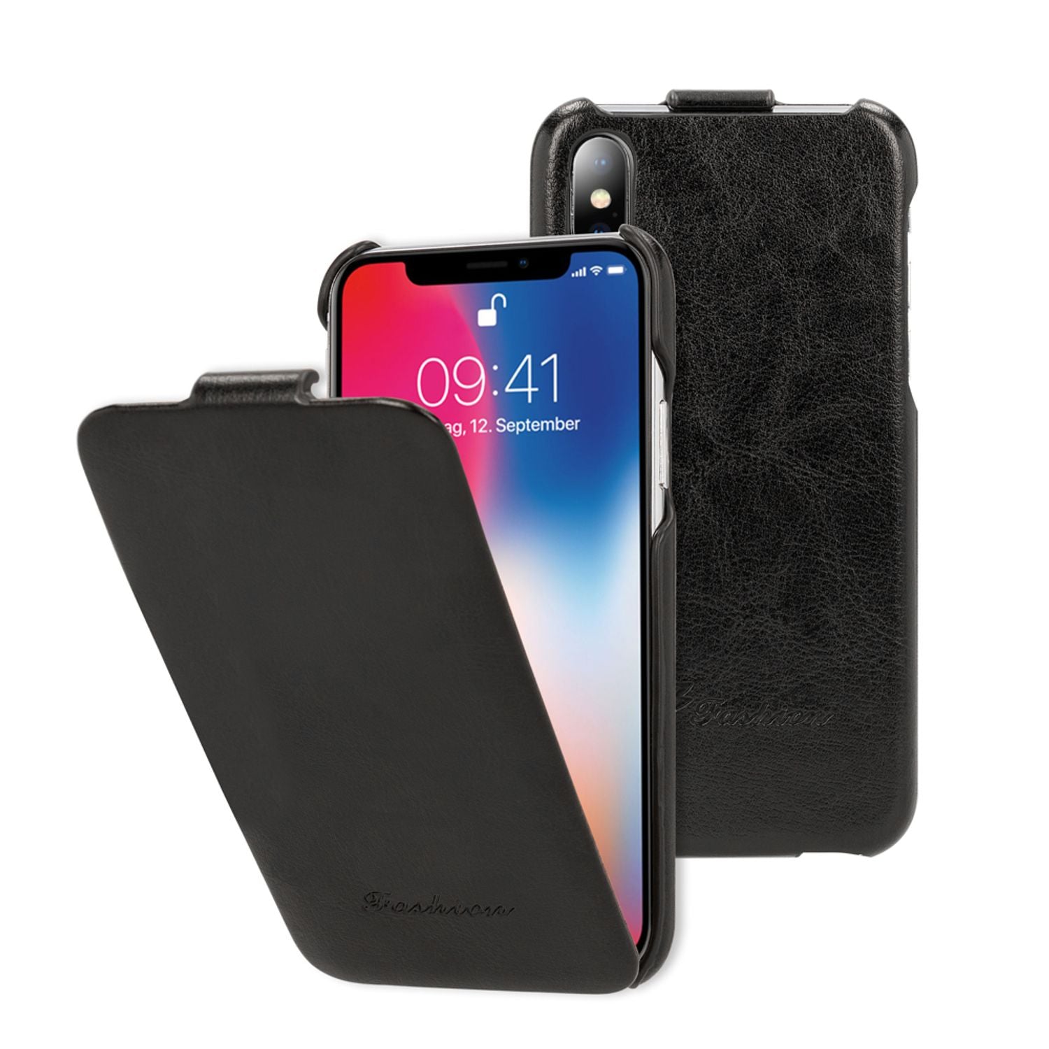 NALIA Flipcase für Apple iPhone X XS, Leder Flip Case Rundum Schutz Cover Etui Schwarz NALIA