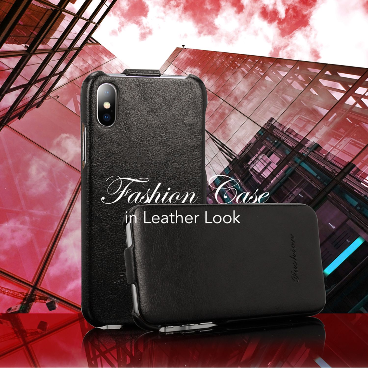 NALIA Flipcase für Apple iPhone X XS, Leder Flip Case Rundum Schutz Cover Etui Schwarz NALIA
