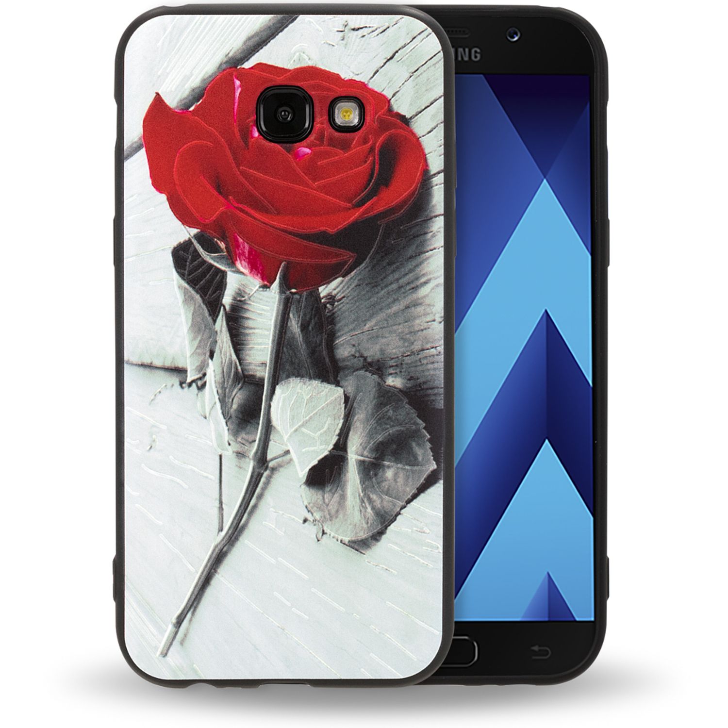 Samsung Galaxy A5 (17) Handy Hülle von NALIA, Slim TPU Silikon Motiv Case Cover Red Rose NALIA