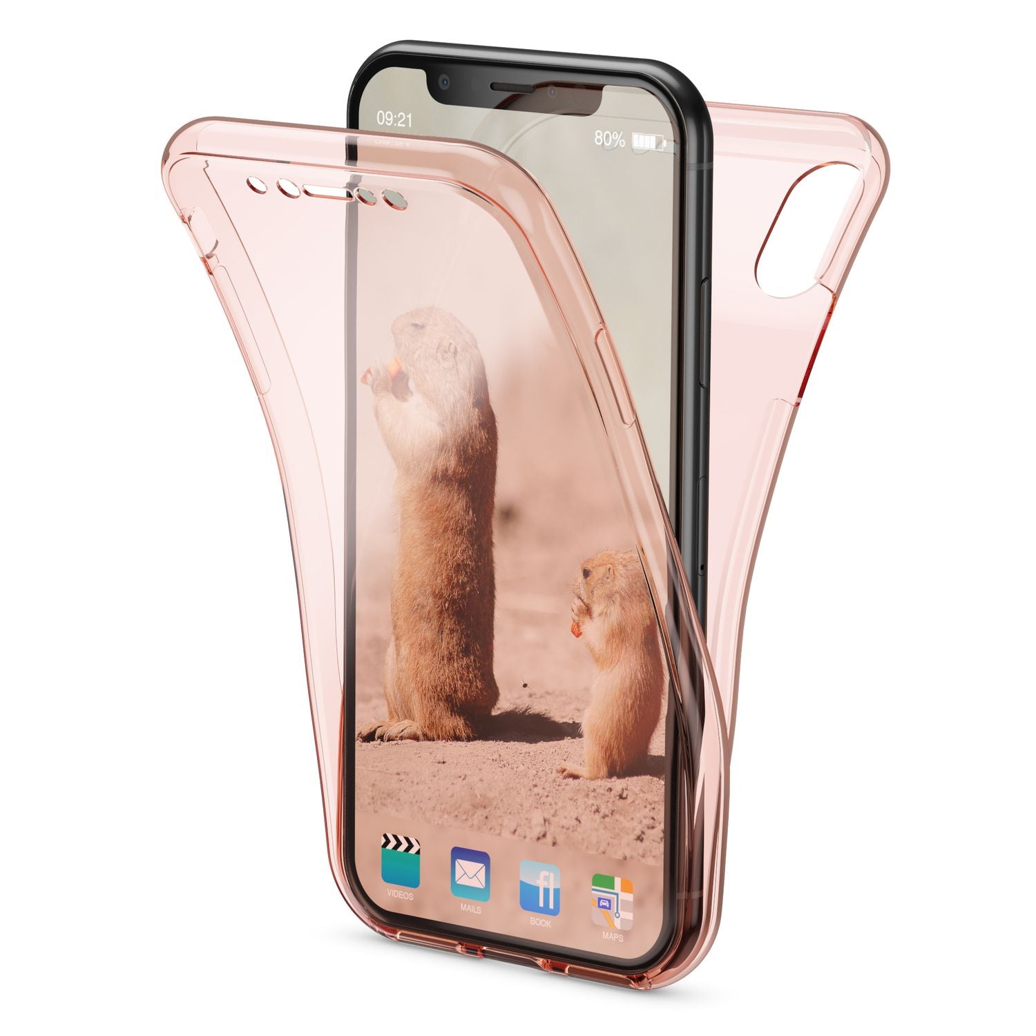 NALIA 360 Grad Hülle für Apple iPhone X XS, Full Cover Rundum Handy Schutz Case Rose Gold NALIA