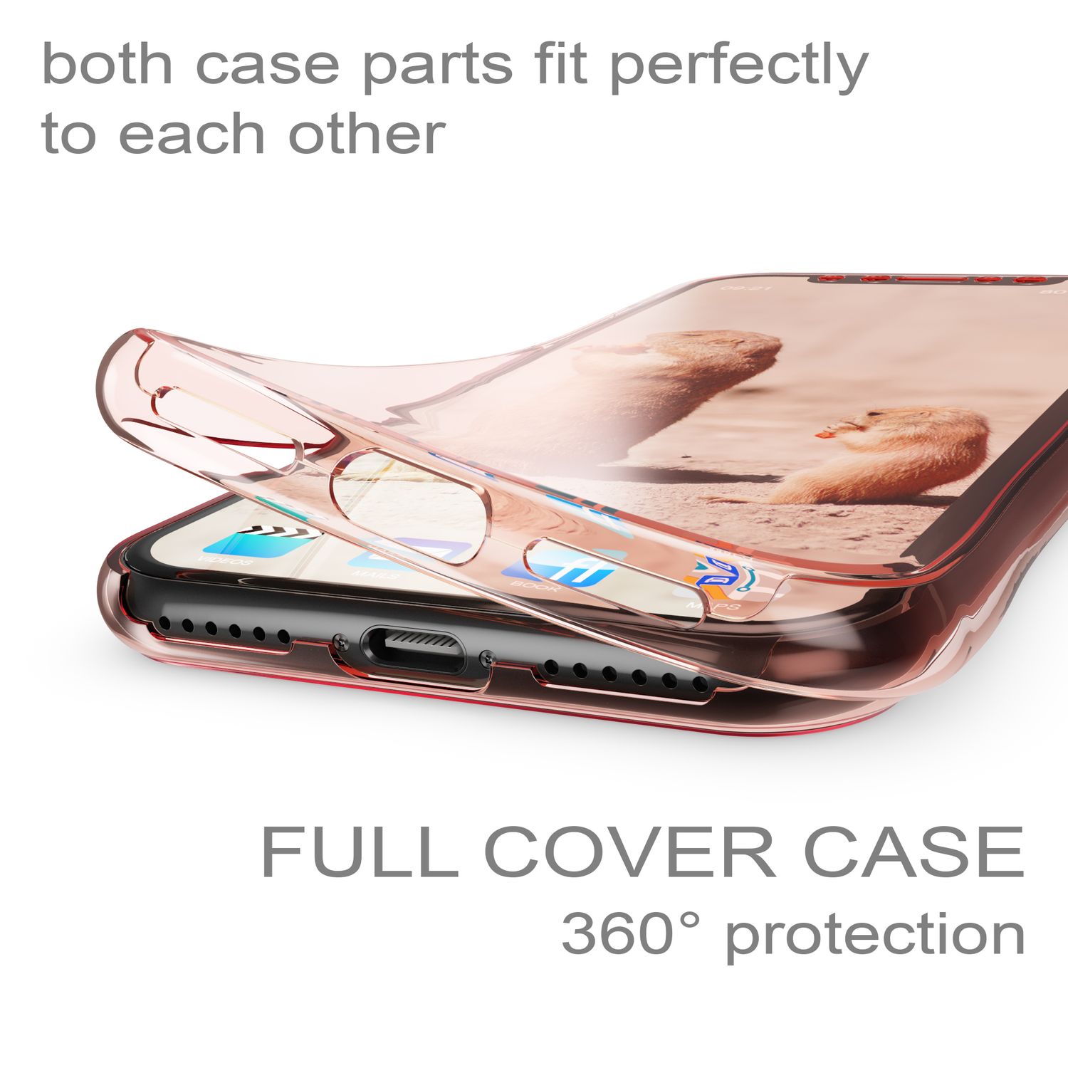 NALIA 360 Grad Hülle für Apple iPhone X XS, Full Cover Rundum Handy Schutz Case Rose Gold NALIA