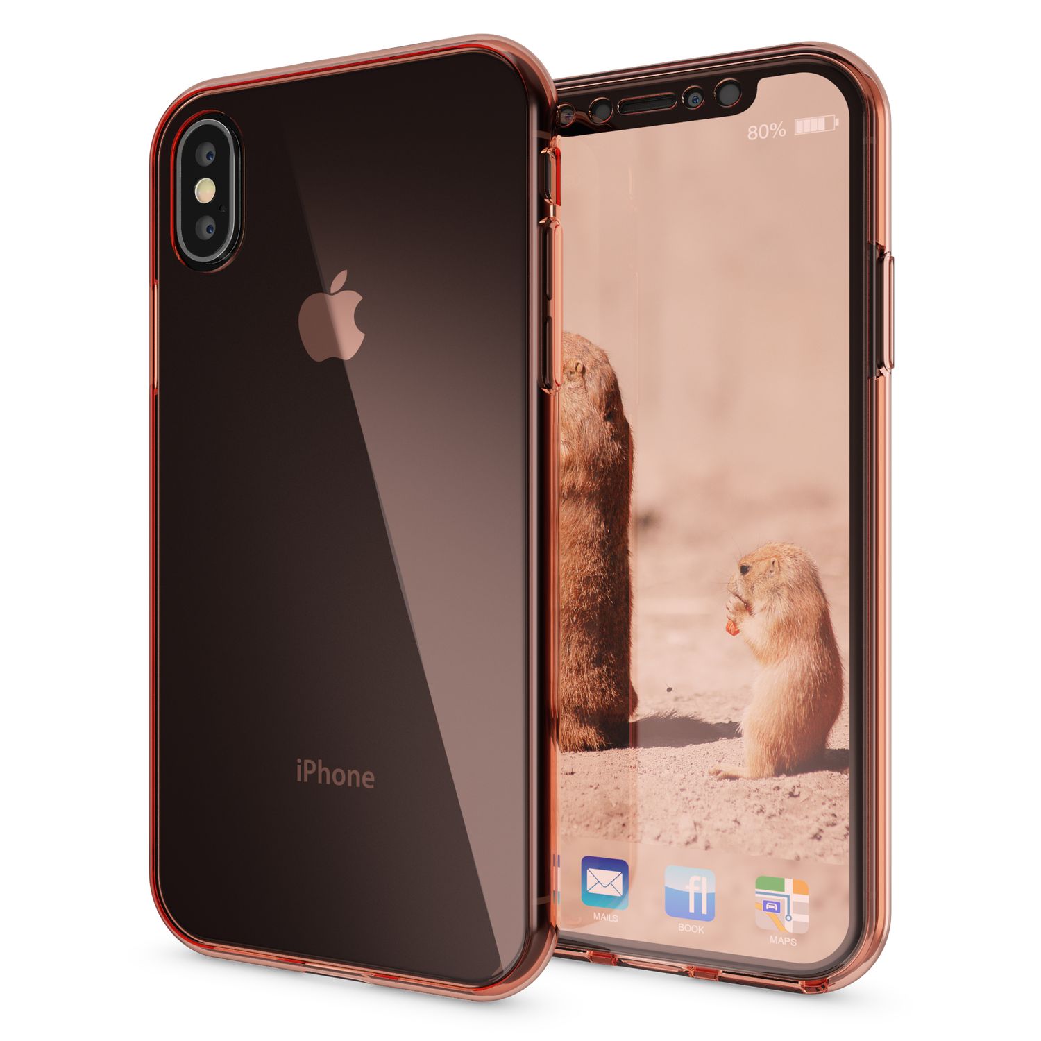 NALIA 360 Grad Hülle für Apple iPhone X XS, Full Cover Rundum Handy Schutz Case Rose Gold NALIA