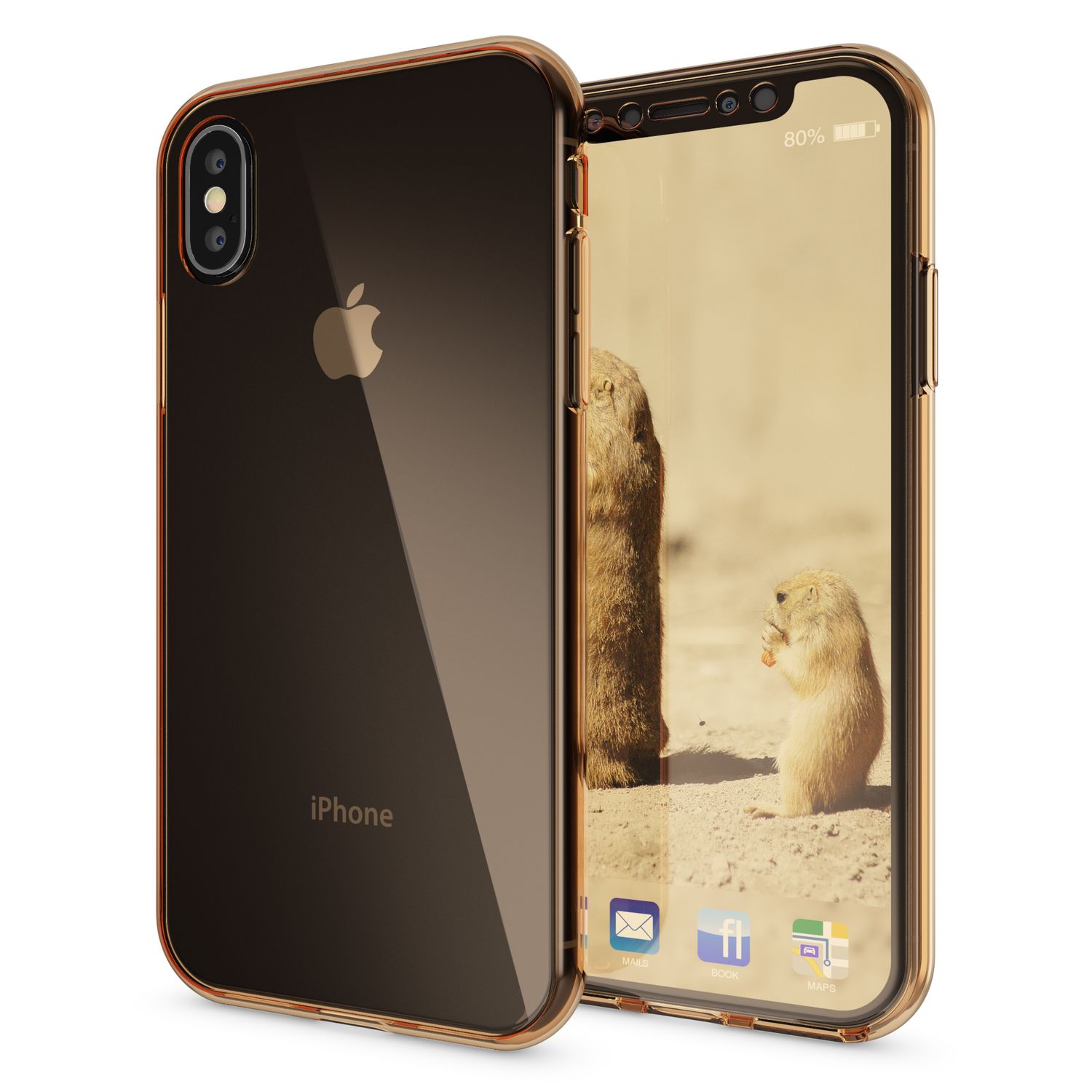 NALIA 360 Grad Hülle für Apple iPhone X XS, Full Cover Rundum Handy Schutz Case Gold NALIA