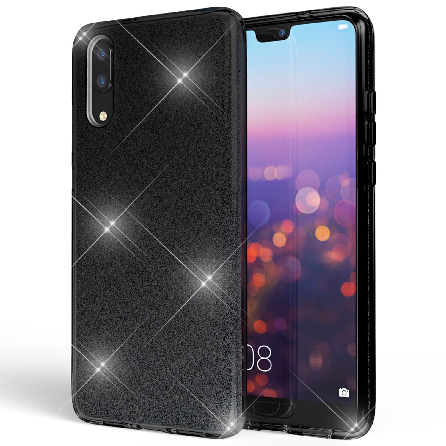 Huawei P20 Handy Hülle von NALIA, Glitzer Silikon Cover Case Schutz Glitter Schwarz NALIA Protective Hülle