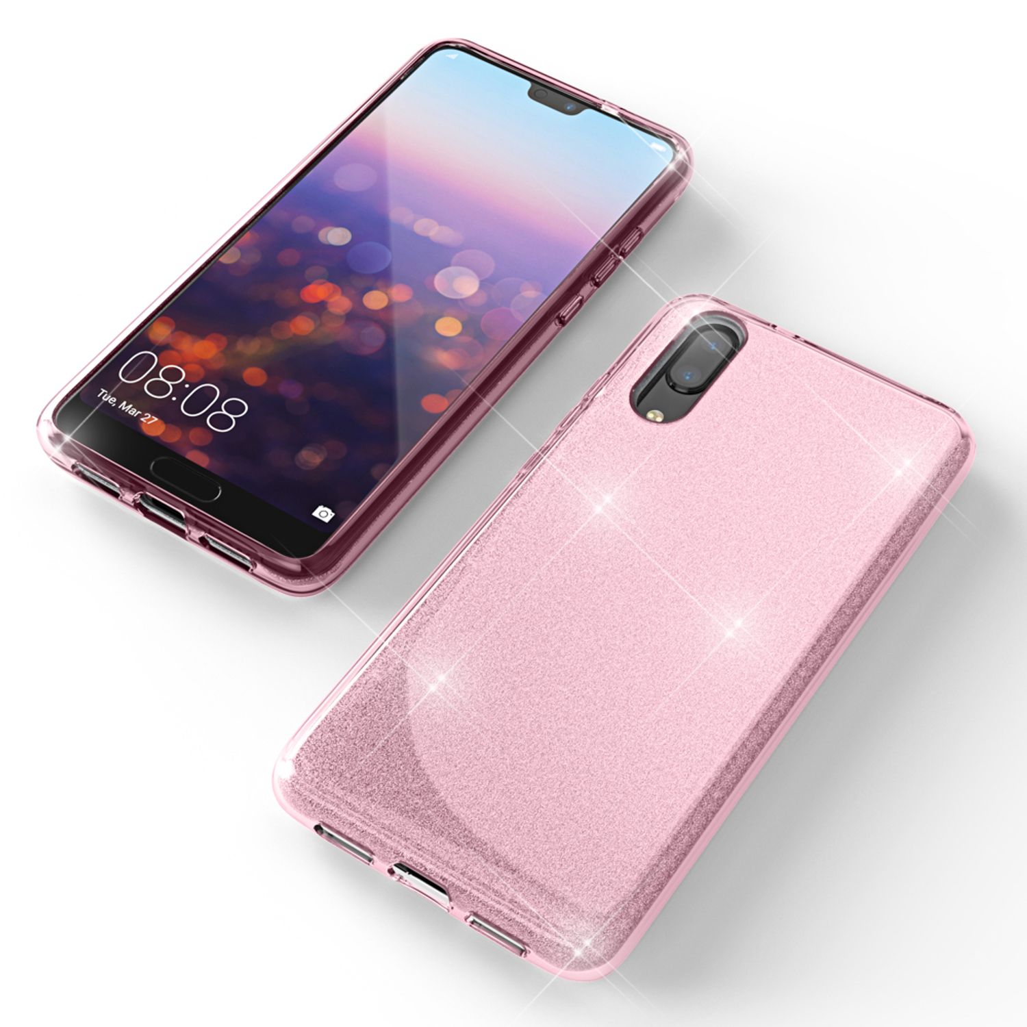 Huawei P20 Handy Hülle von NALIA, Glitzer Silikon Cover Case Schutz Glitter