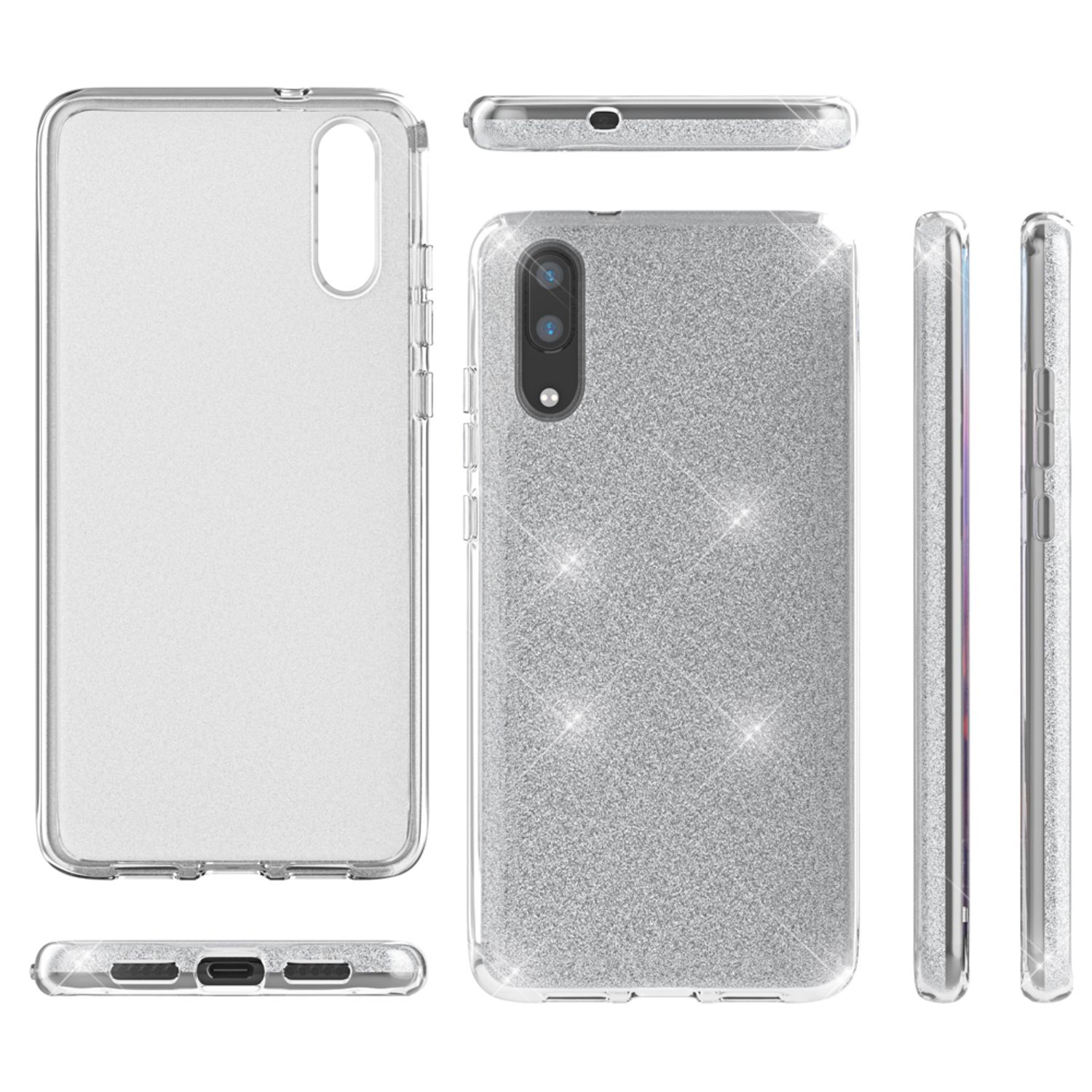 Huawei P20 Handy Hülle von NALIA, Glitzer Silikon Cover Case Schutz Glitter