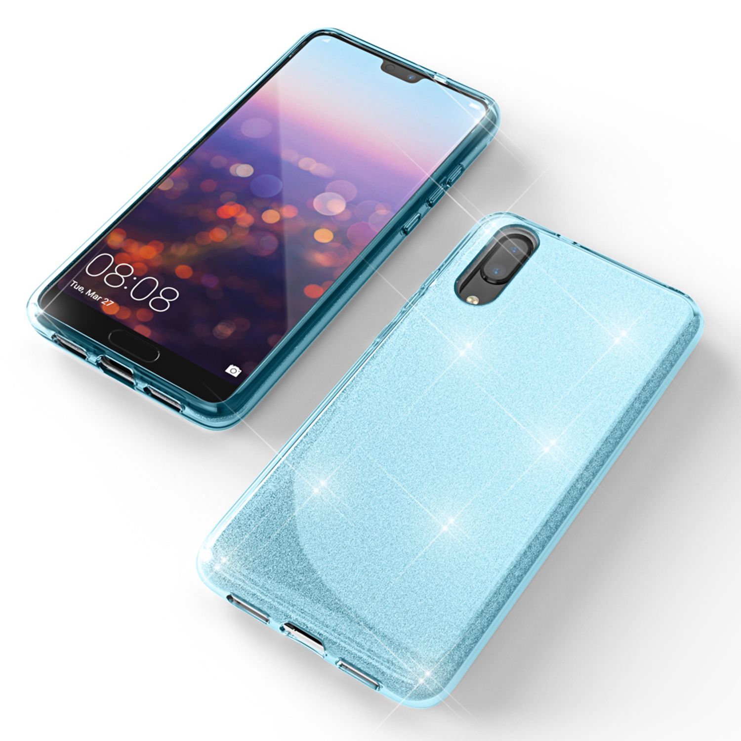 Huawei P20 Handy Hülle von NALIA, Glitzer Silikon Cover Case Schutz Glitter