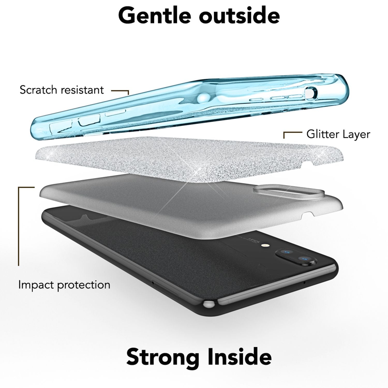 Huawei P20 Handy Hülle von NALIA, Glitzer Silikon Cover Case Schutz Glitter