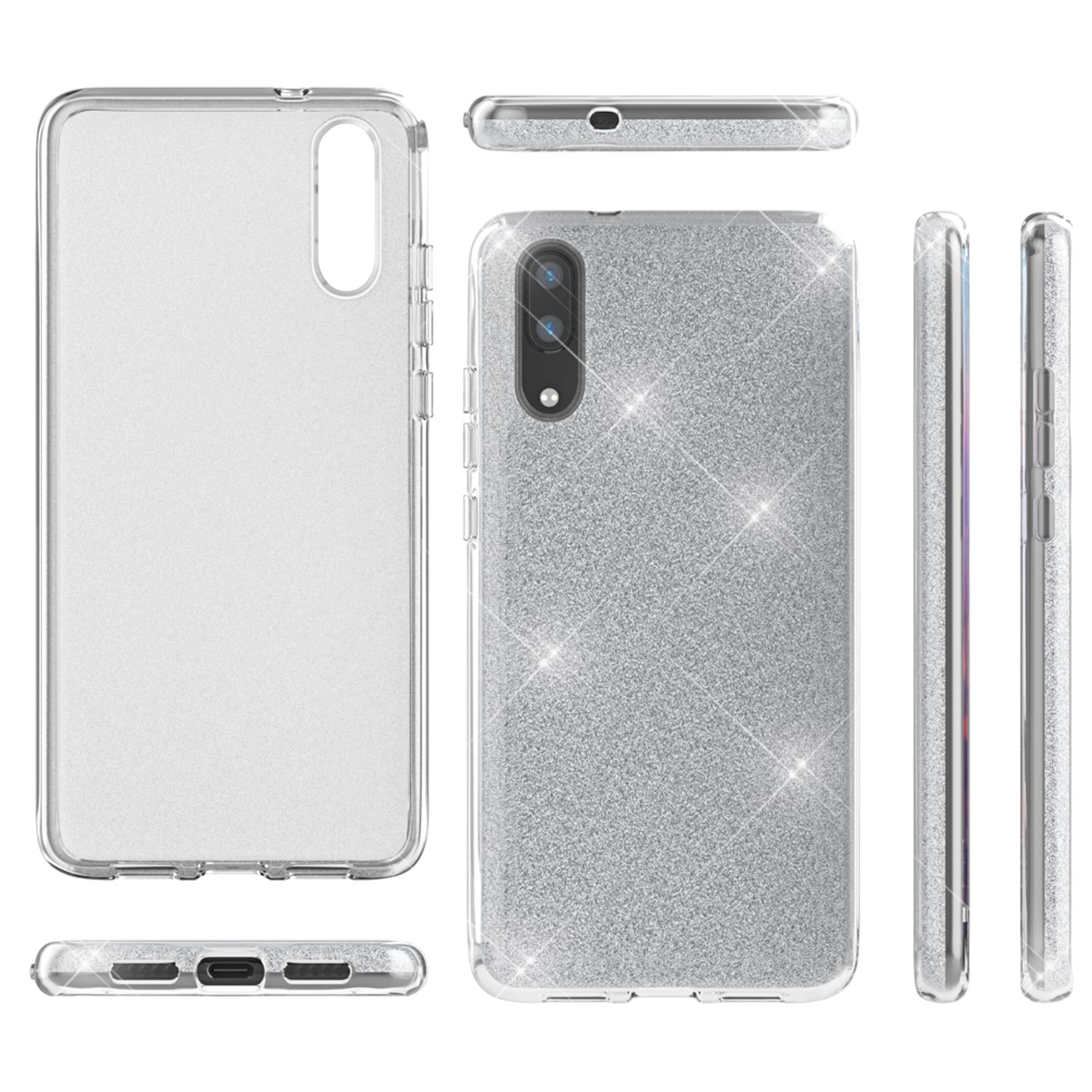 Huawei P20 Handy Hülle von NALIA, Glitzer Silikon Cover Case Schutz Glitter