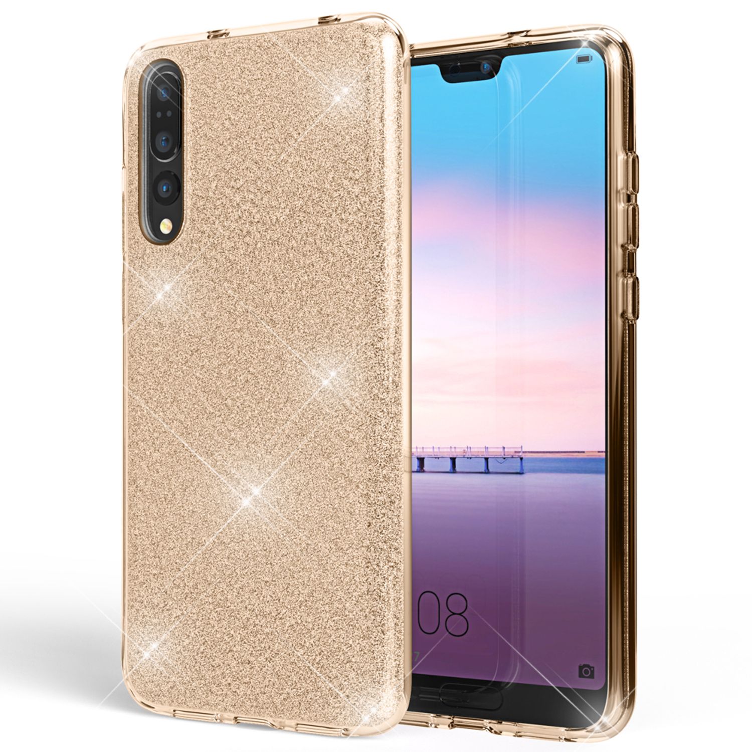 Huawei P20 Pro Handy Hülle von NALIA, Glitzer Silikon Cover Case Schutz Glitter Gold NALIA Protective Hülle