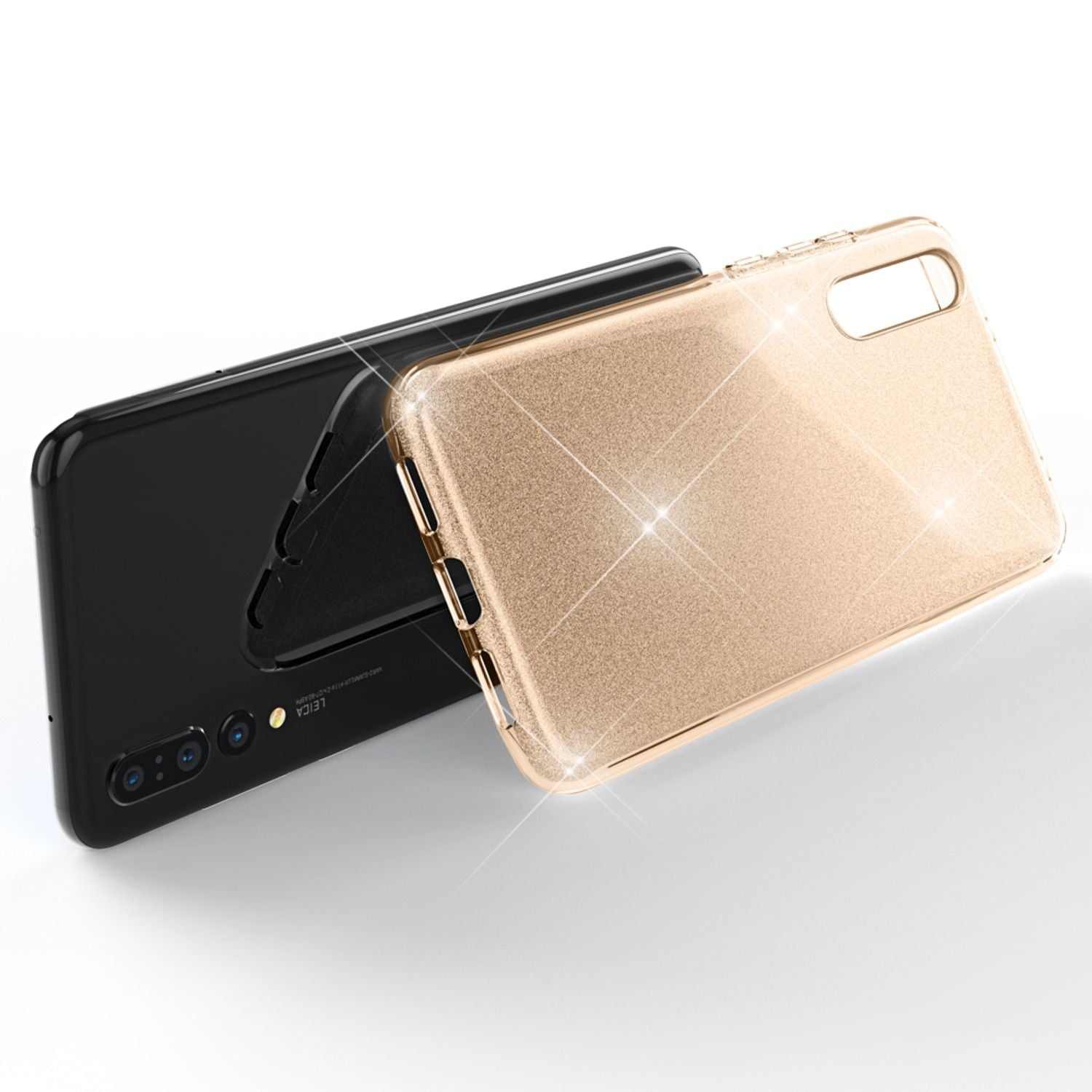 Huawei P20 Pro Handy Hülle von NALIA, Glitzer Silikon Cover Case Schutz Glitter Gold NALIA Protective Hülle