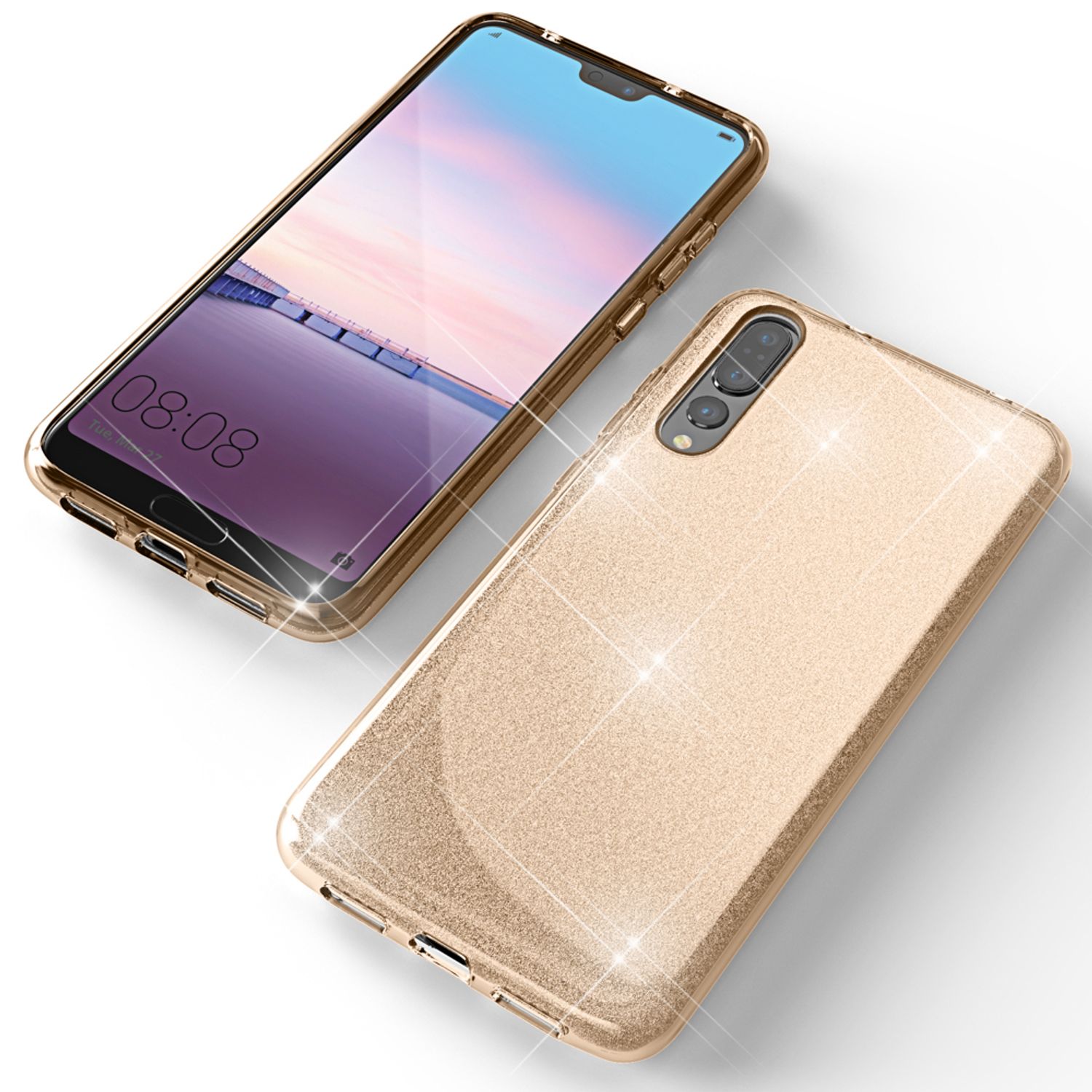 Huawei P20 Pro Handy Hülle von NALIA, Glitzer Silikon Cover Case Schutz Glitter Gold NALIA Protective Hülle