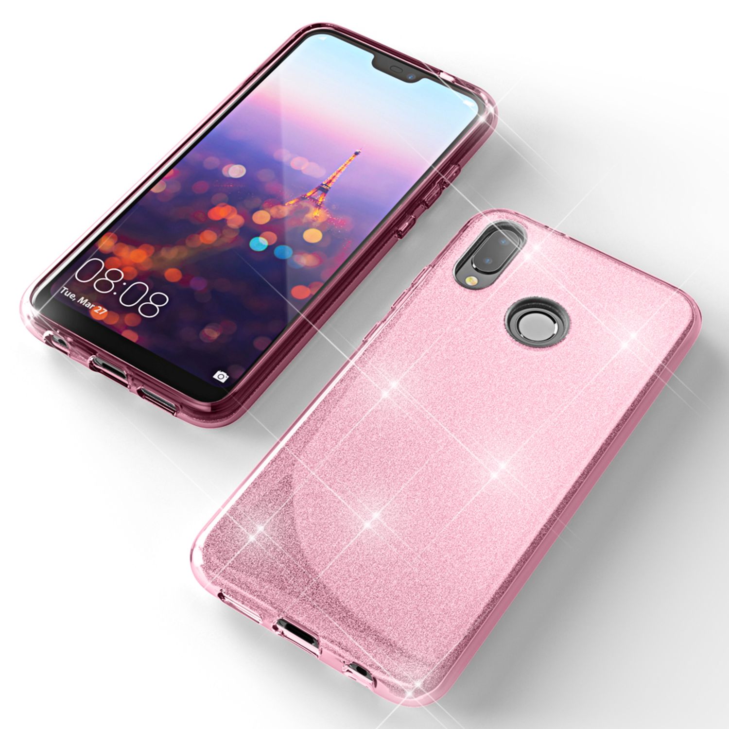 Huawei P20 Lite Hülle Handyhülle von NALIA, Glitzer Silikon-Case Back-Cover Schwarz NALIA Protective Hülle