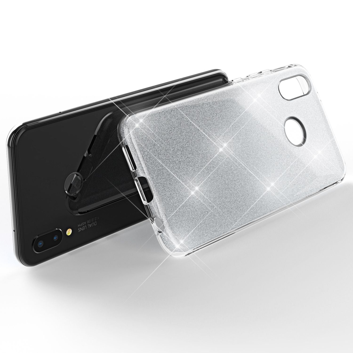 Huawei P20 Lite Hülle Handyhülle von NALIA, Glitzer Silikon-Case Back-Cover Gold NALIA Protective Hülle