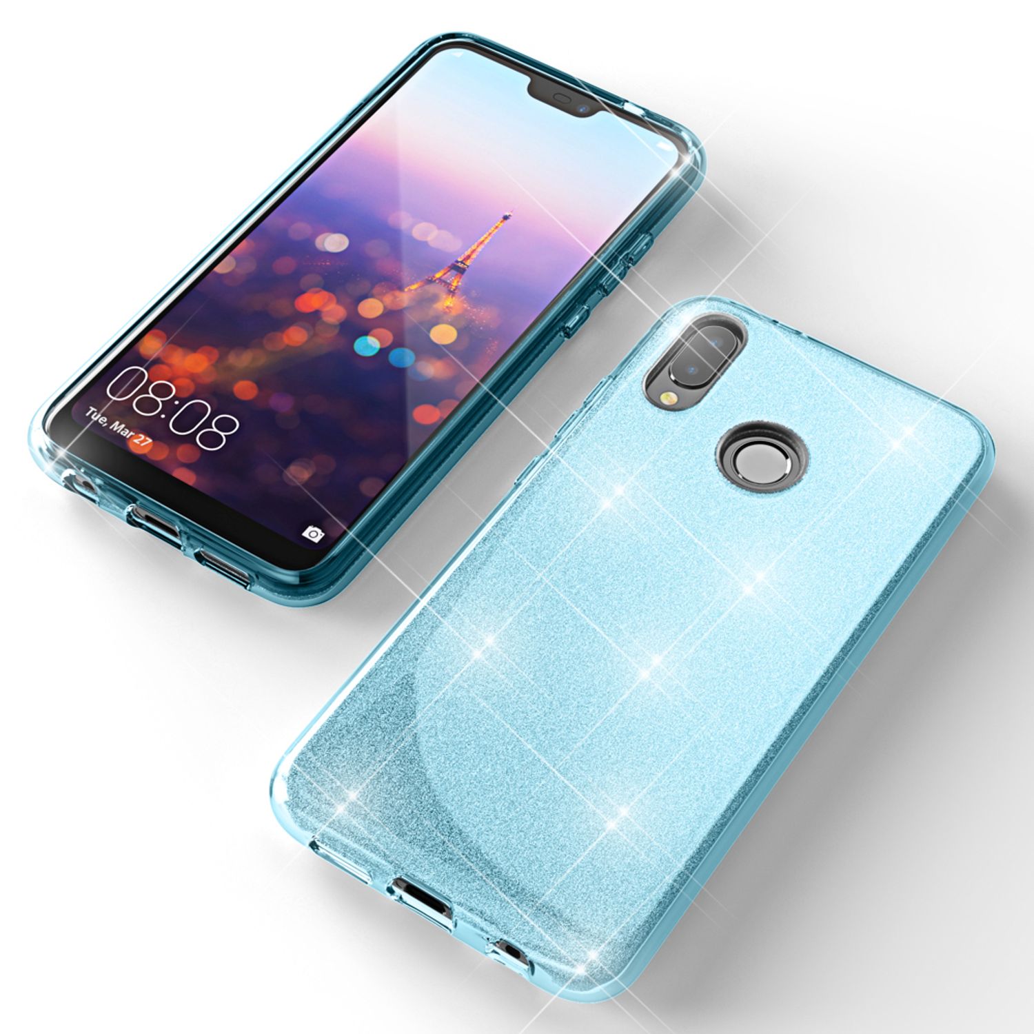 Huawei P20 Lite Hülle Handyhülle von NALIA, Glitzer Silikon-Case Back-Cover Türkis NALIA Protective Hülle
