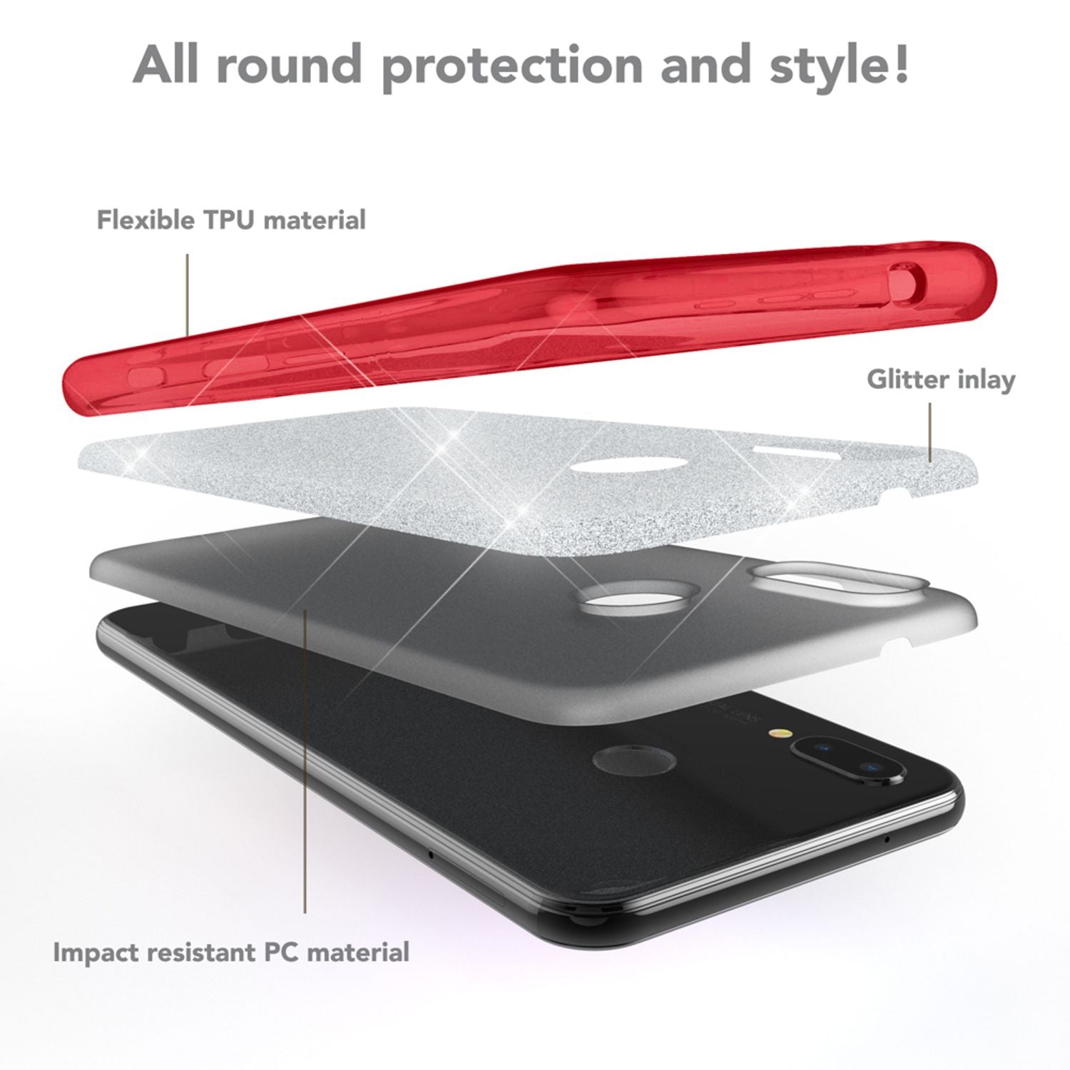Huawei P20 Lite Hülle Handyhülle von NALIA, Glitzer Silikon-Case Back-Cover Türkis NALIA Protective Hülle