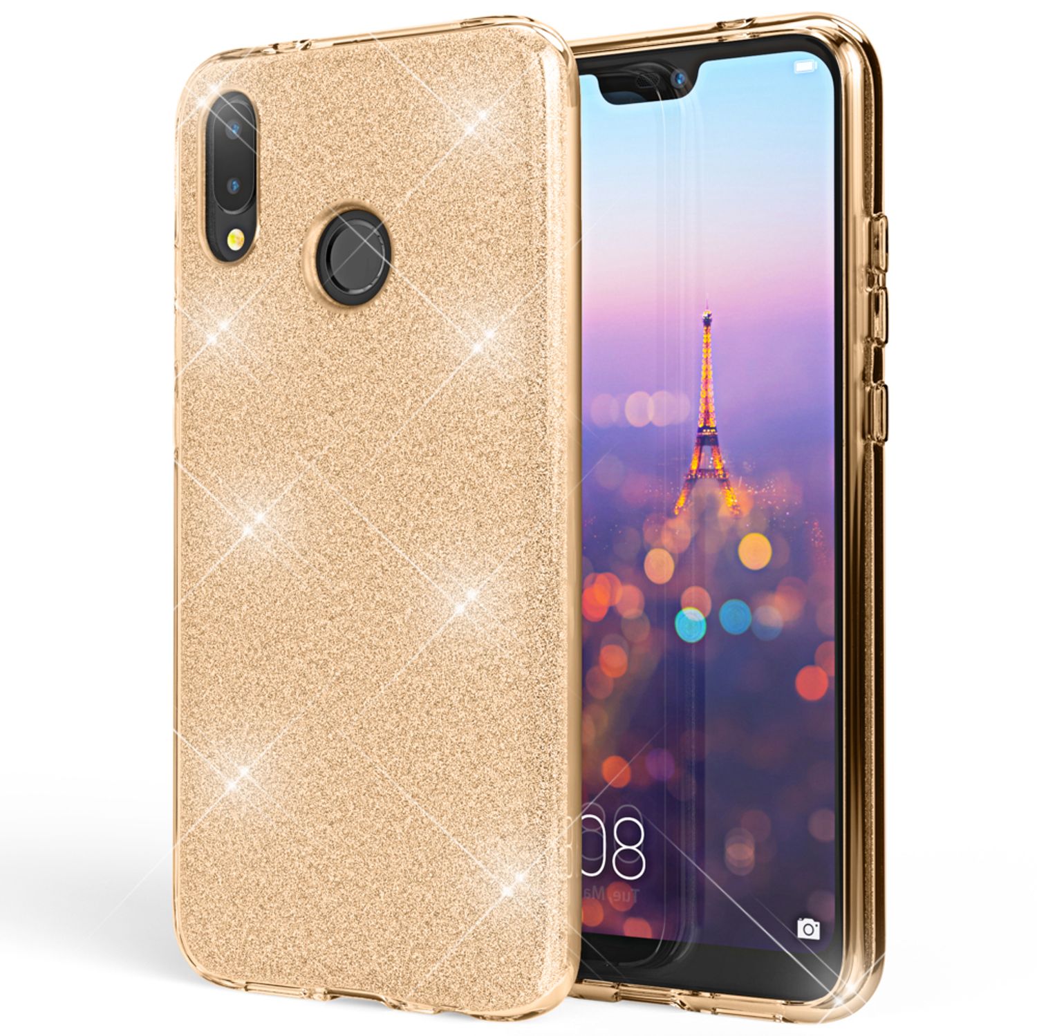 Huawei P20 Lite Hülle Handyhülle von NALIA, Glitzer Silikon-Case Back-Cover Gold NALIA Protective Hülle