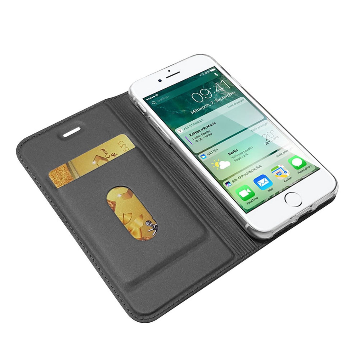 NALIA Klapp Hülle für iPhone SE 2022 / SE 2020 / 8 / 7, Handy Case Kunst Leder Rose Gold NALIA